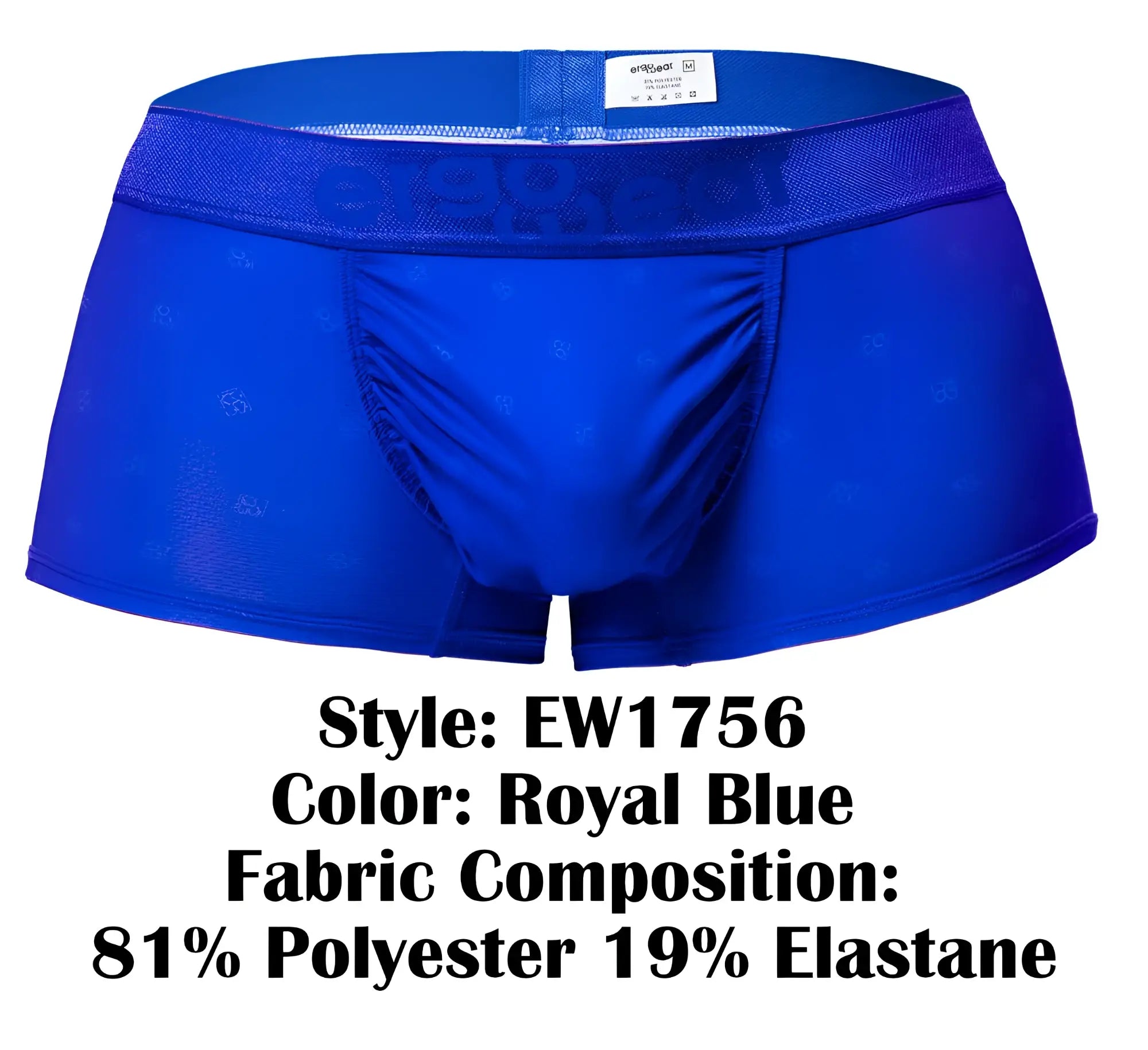 Royal blue ergoWear ew1756 feel se men’s boxer briefs with subtle pattern made from 81% polyester 19% elastane