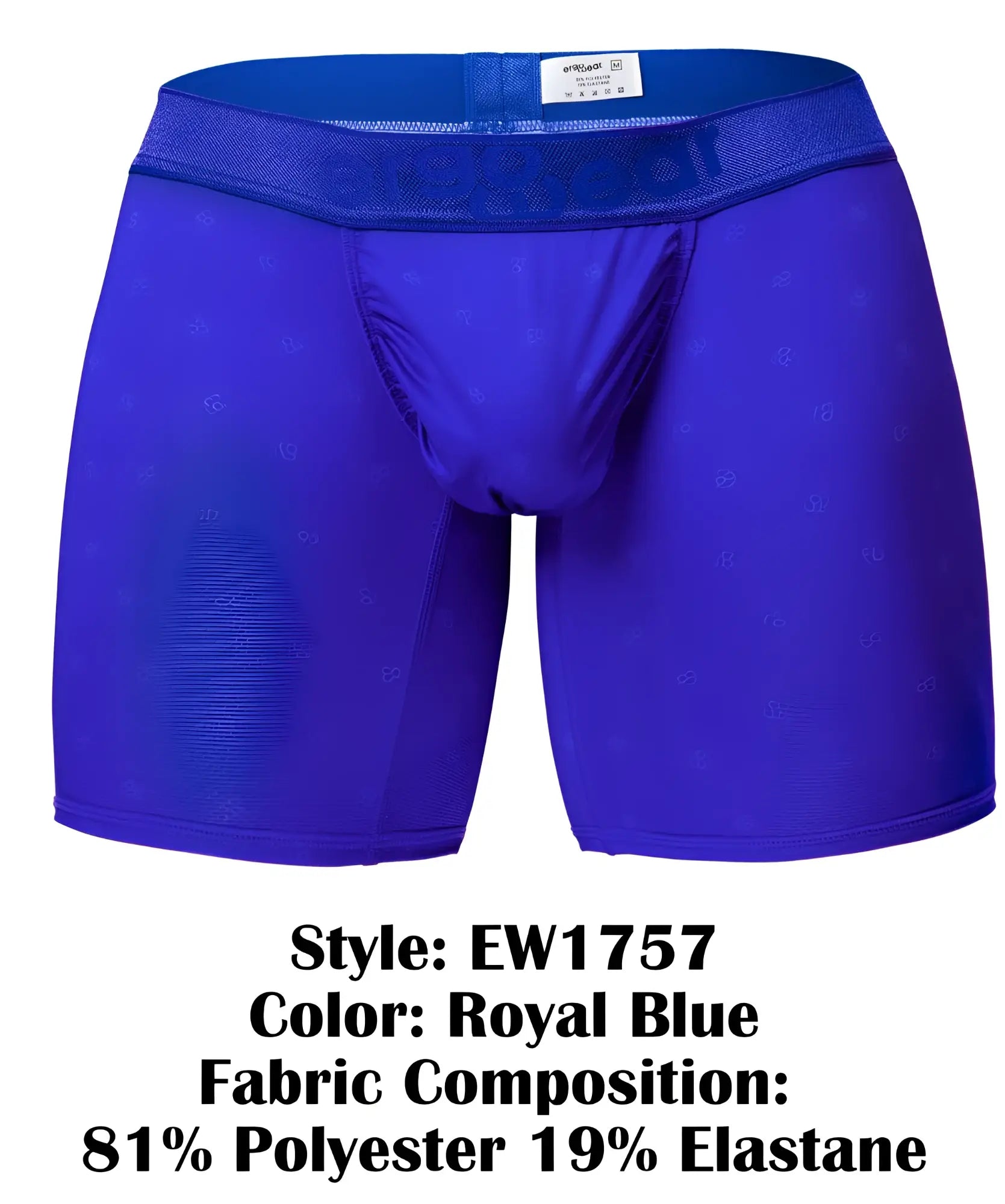 Royal blue ergo wear ew1757 feel se boxer briefs with subtle pattern made from 81 polyester and 19 elastane