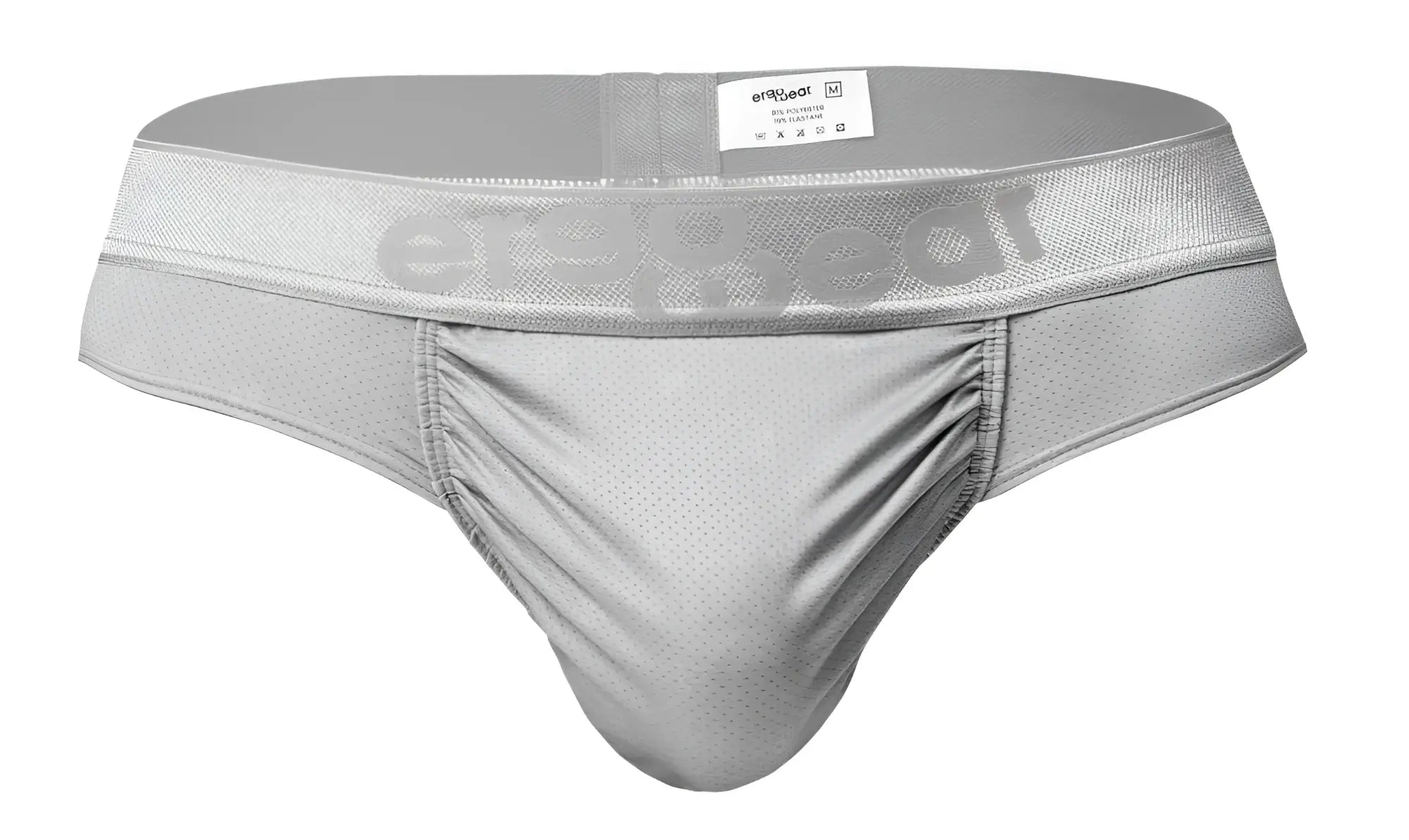 Silver mesh athletic briefs with branded waistband designed for comfort and performance by ergowear
