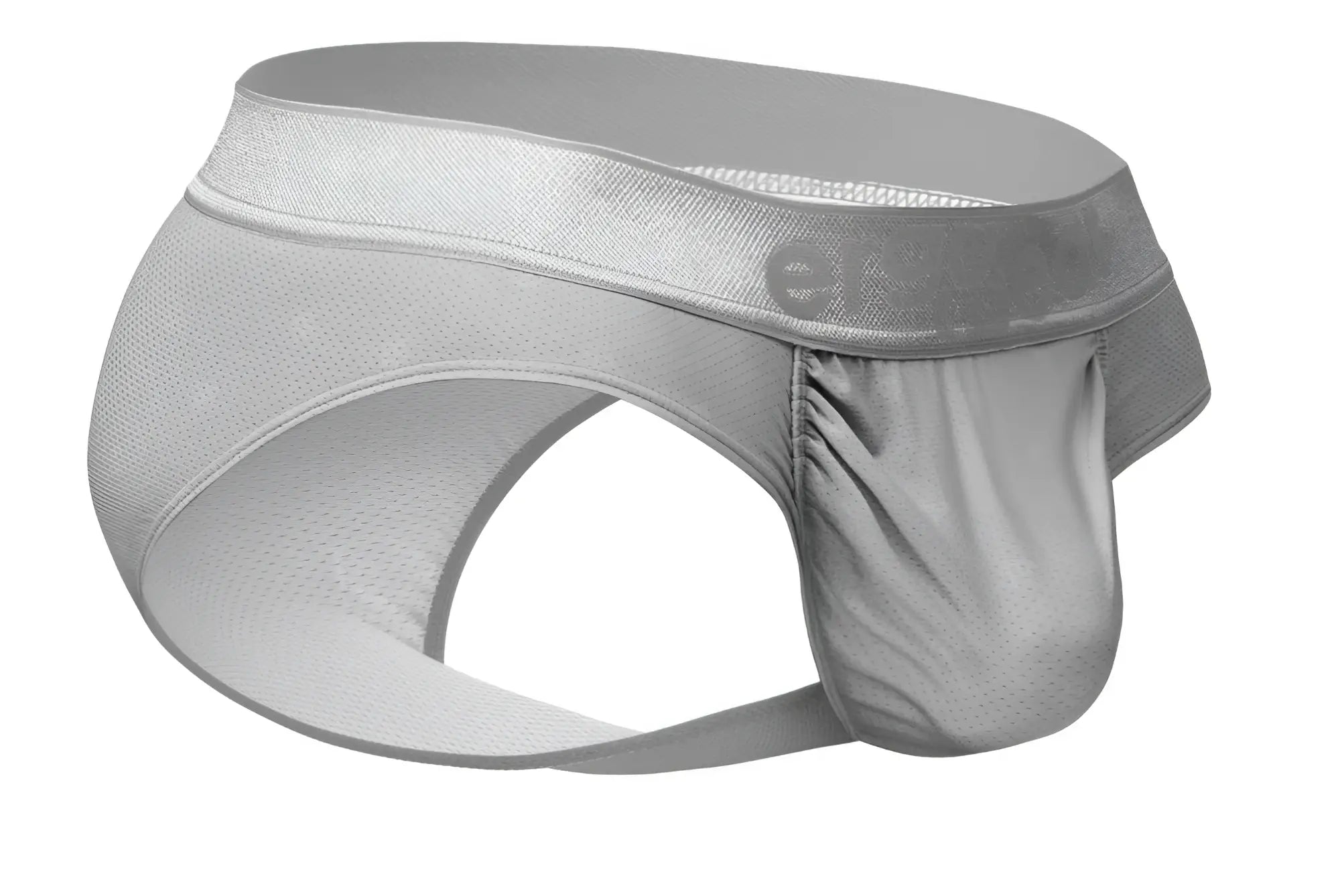 Gray mesh athletic briefs with a satin waistband featuring the elegance logo from ergowear ew1759 feel se in silver