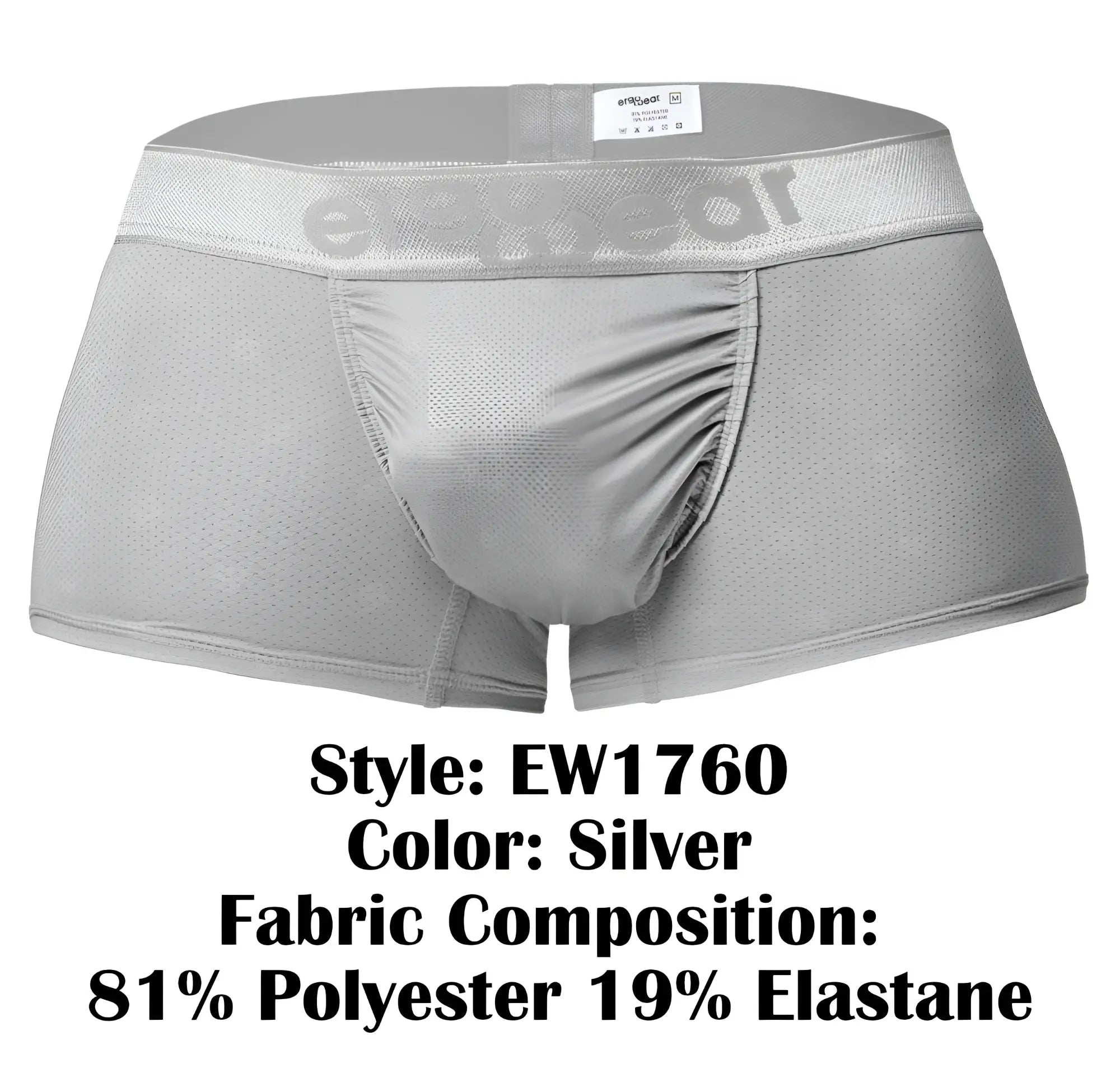 Silver ergoWear ew1760 feel se trunks boxer briefs with mesh fabric elastic waistband and e-reear logo