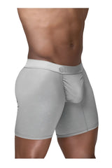 Gray ergoWear EW1761 feel SE boxer briefs with textured fabric and elastic waistband featuring e logo in silver