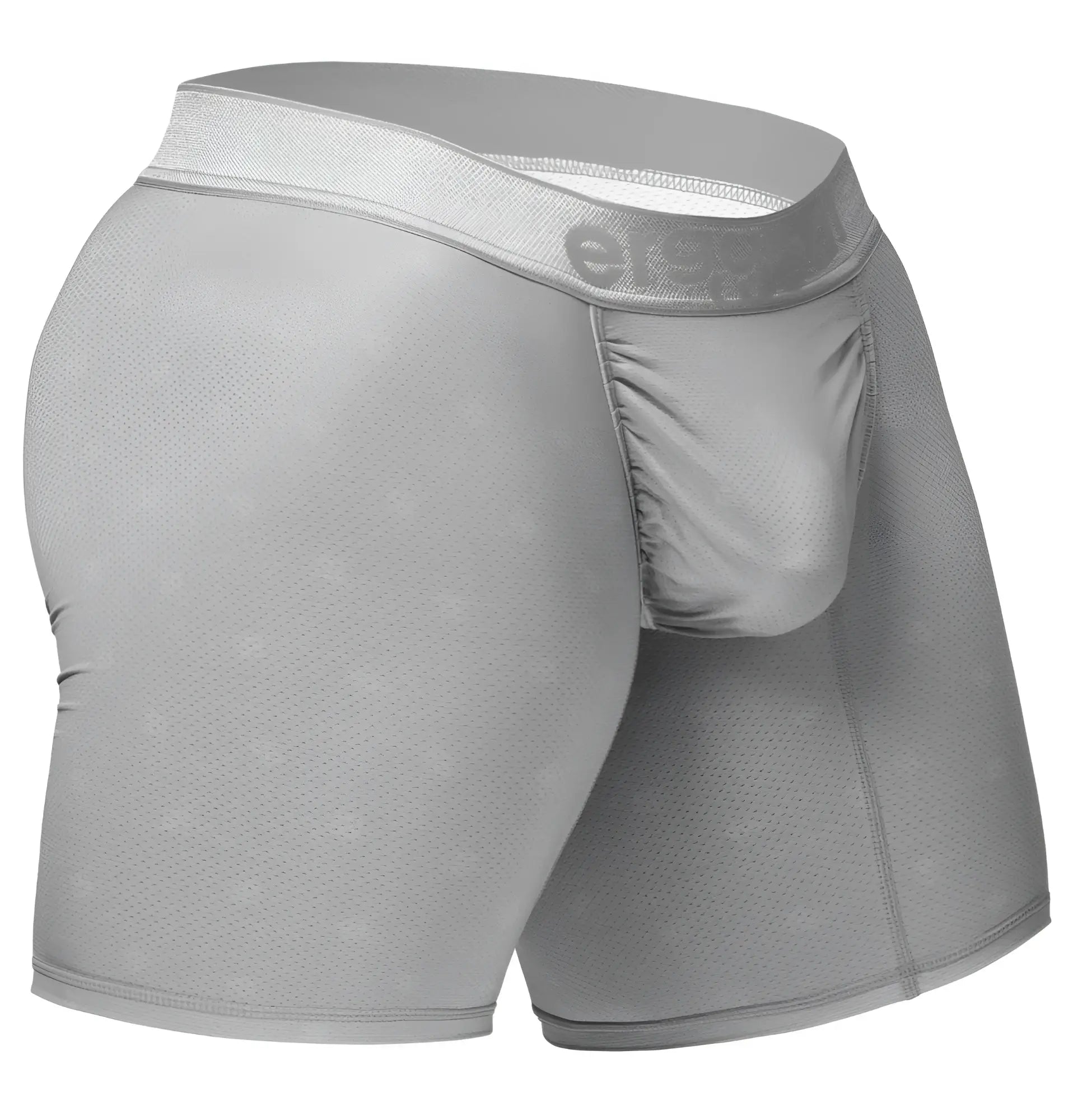 Gray men’s boxer briefs with textured mesh fabric and elevate elastic waistband from ergowear ew1761 feel se series in silver