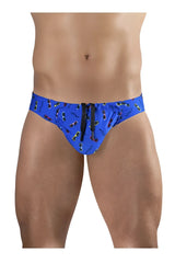 Blue ergoWear EW1764 feel SW swim briefs with sunglasses pattern and crooked print featuring black drawstrings