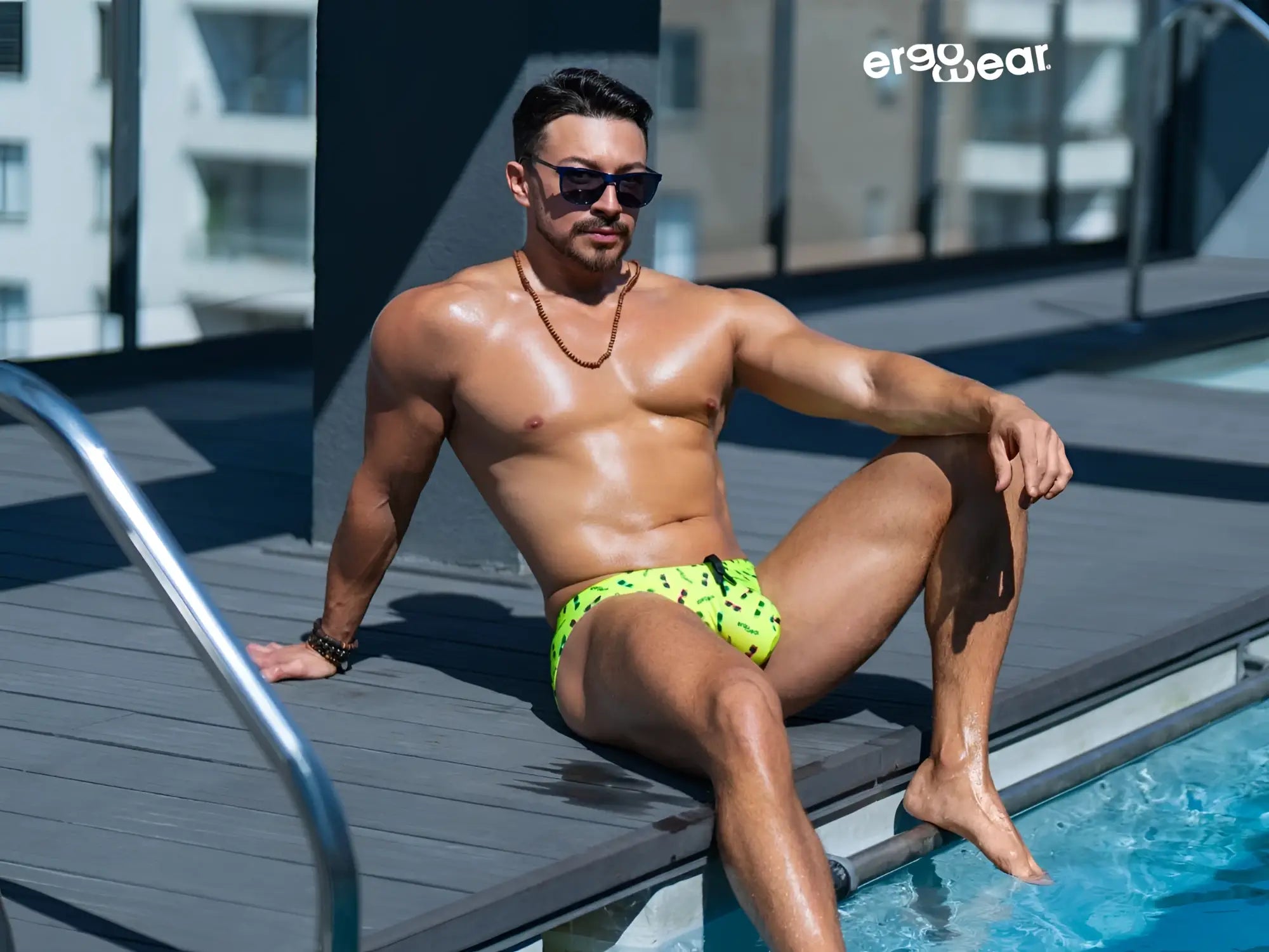ErgoWear ew1765 x4d sw swim briefs in vibrant neon green with black splatter patterns for bright yellow style