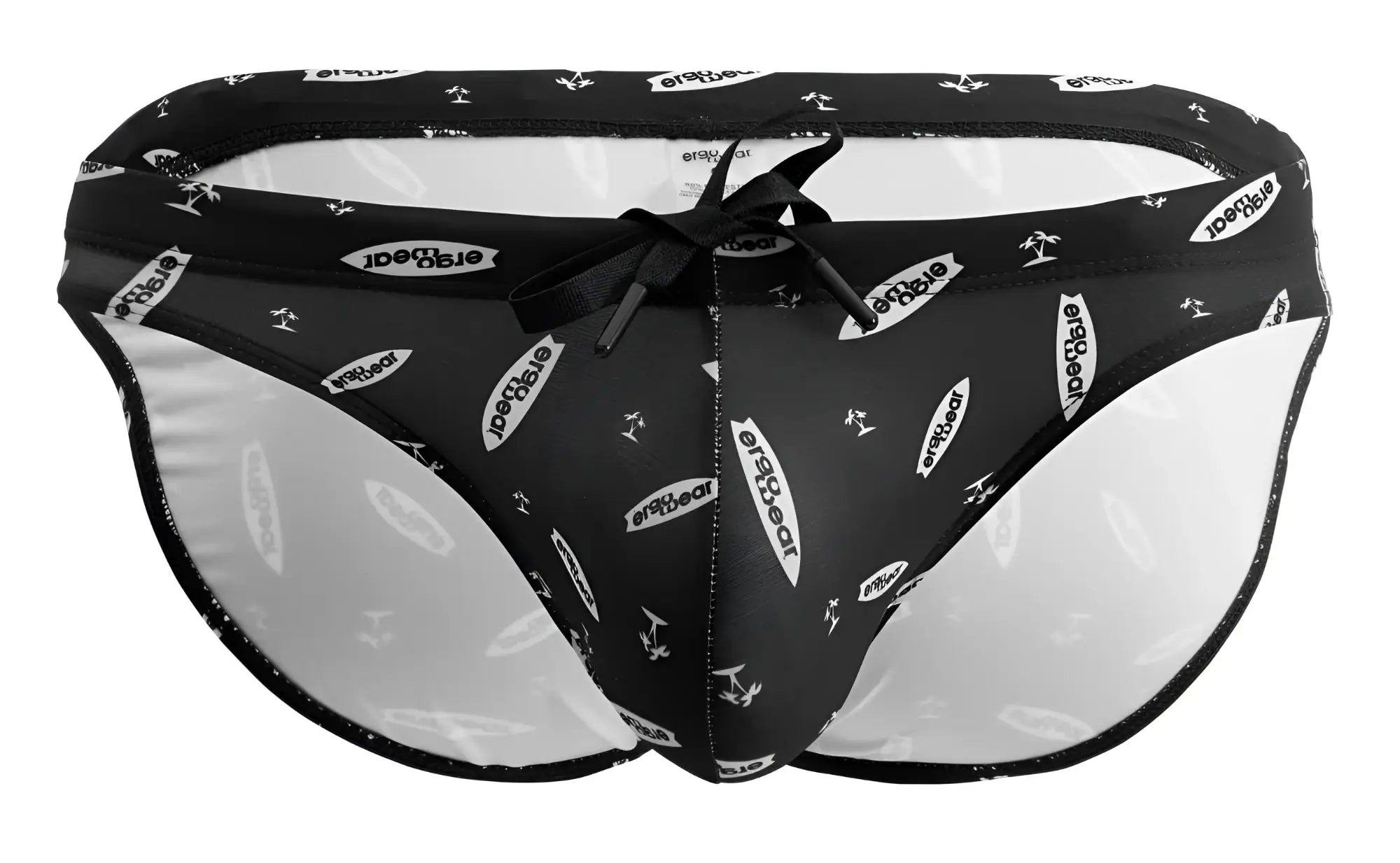 Ergowear ew1766 x4d black and white patterned men’s swim briefs with satin bow tie detail at the front