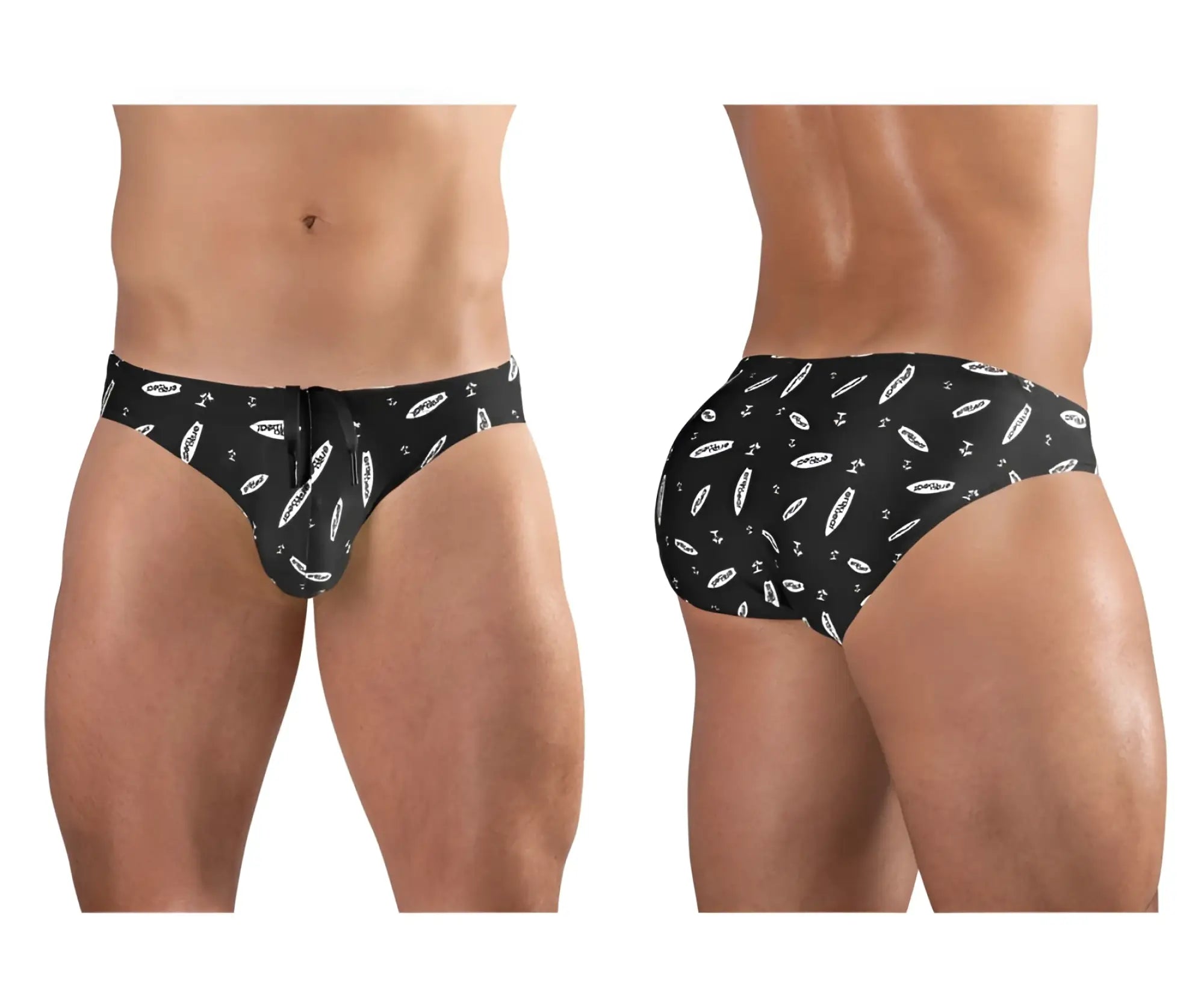 Ergowear ew1766 x4d black white swim briefs with surfboard and anchor pattern for comfortable swimwear use