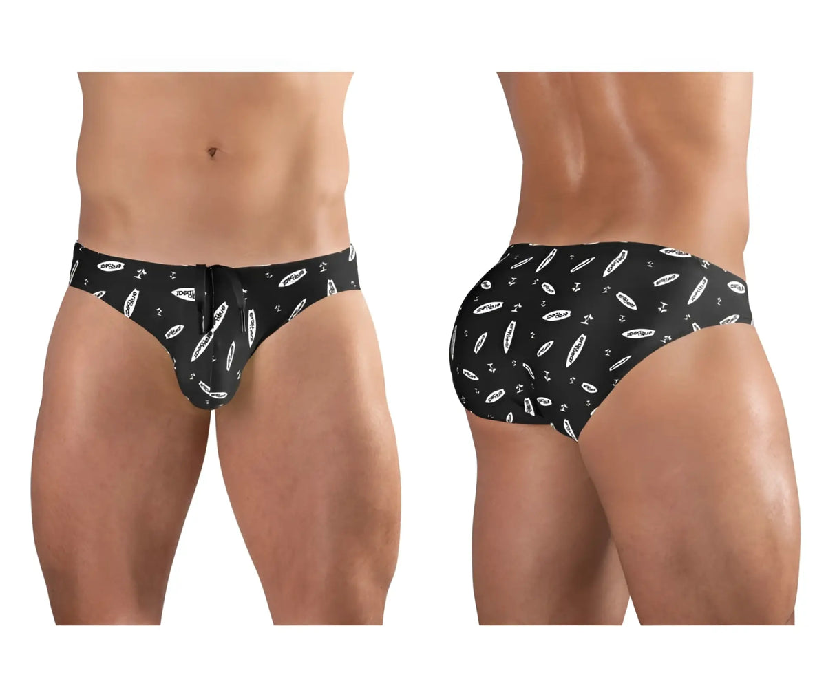Ergowear ew1766 x4d black white swim briefs with surfboard and anchor pattern for comfortable swimwear use