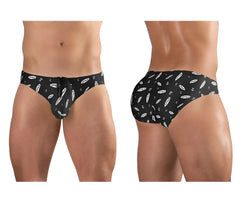 Ergowear ew1766 x4d black white swim briefs with surfboard and anchor pattern for comfortable swimwear use