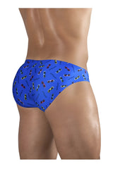 Blue ergoWear ew1767 x4d swim briefs featuring a colorful sunglasses pattern designed for swimwear use