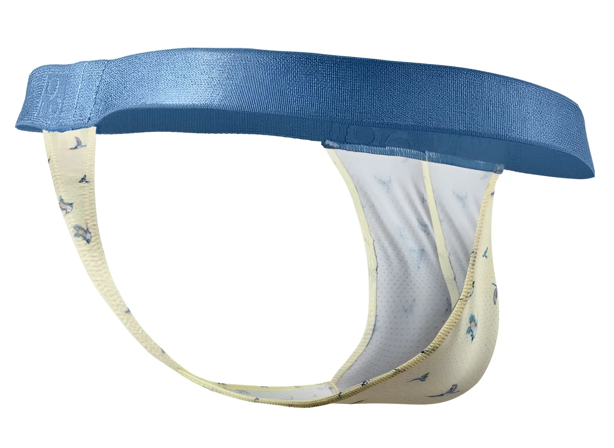 Blue and cream-colored ergoWear EW1768 SLK SE g-string briefs with subtle bird pattern in soft fabric