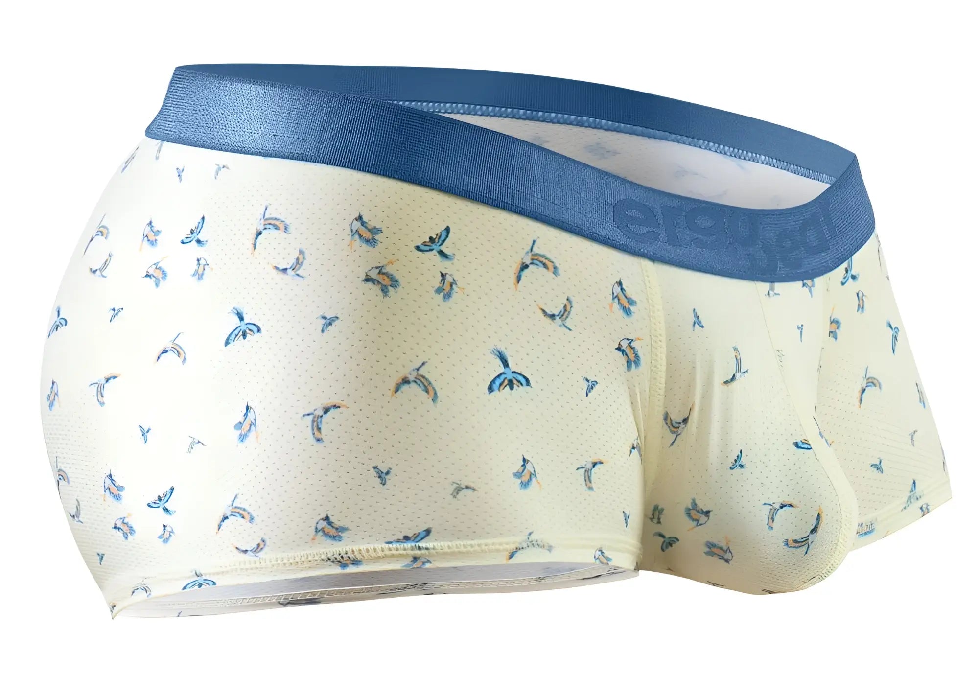 ErgoWear EW1770 SLK SE trunks in cream with blue whale pattern and solid blue elastic waistband in vanilla color