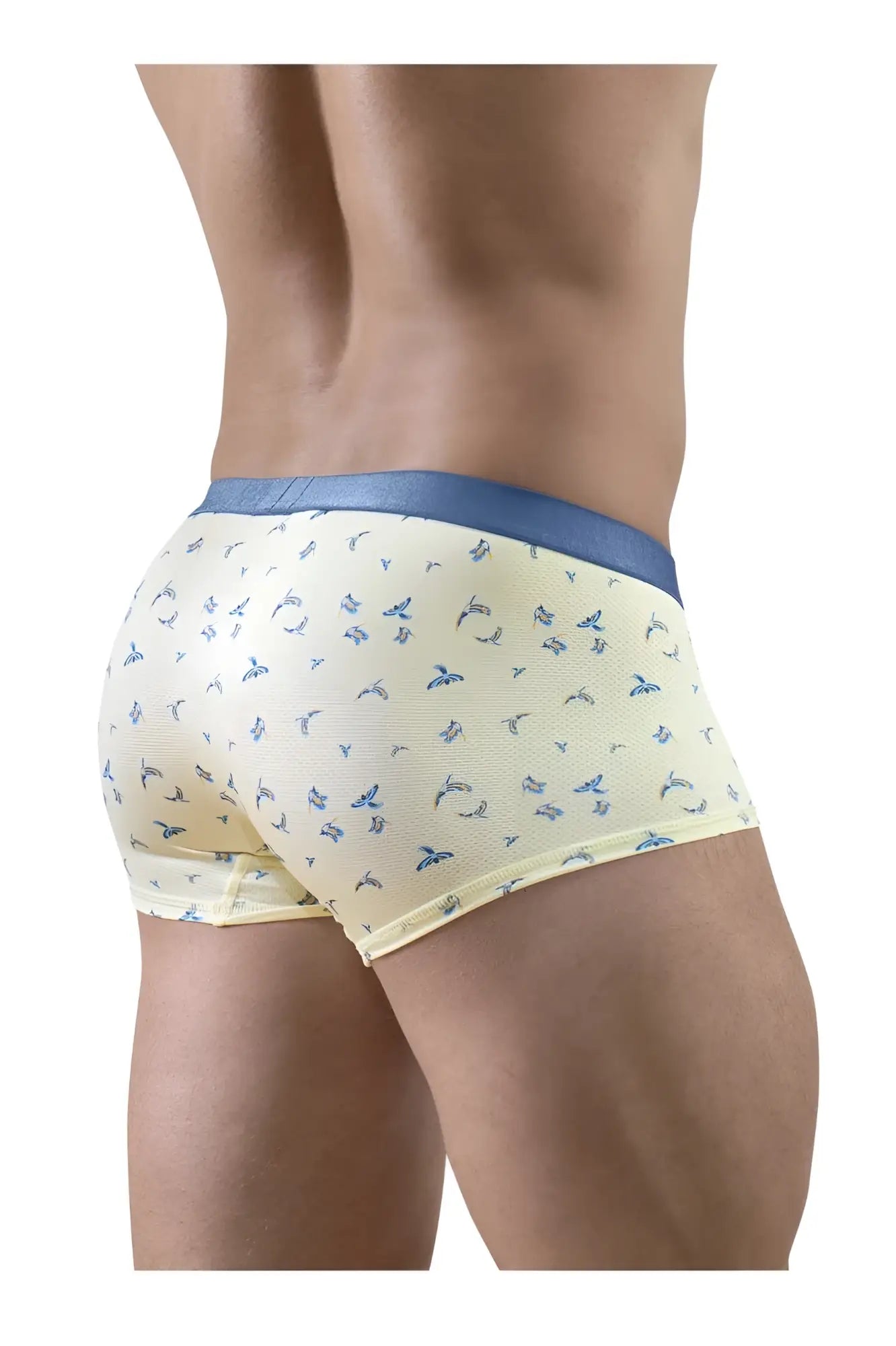 Ergowear ew1770 slk se trunks in vanilla color with cream briefs blue bird pattern and solid blue waistband