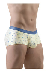 Ergowear ew1770 slk se trunks in cream with a subtle blue bird pattern and a solid blue waistband