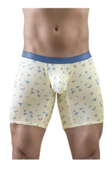 Cream-colored boxer briefs with blue waistband and small blue bird pattern from ergowear ew1771 slk se collection