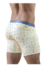 Cream-colored ergo wear ew1771 slk se boxer briefs with blue butterfly pattern and solid blue waistband in vanilla-Birds color