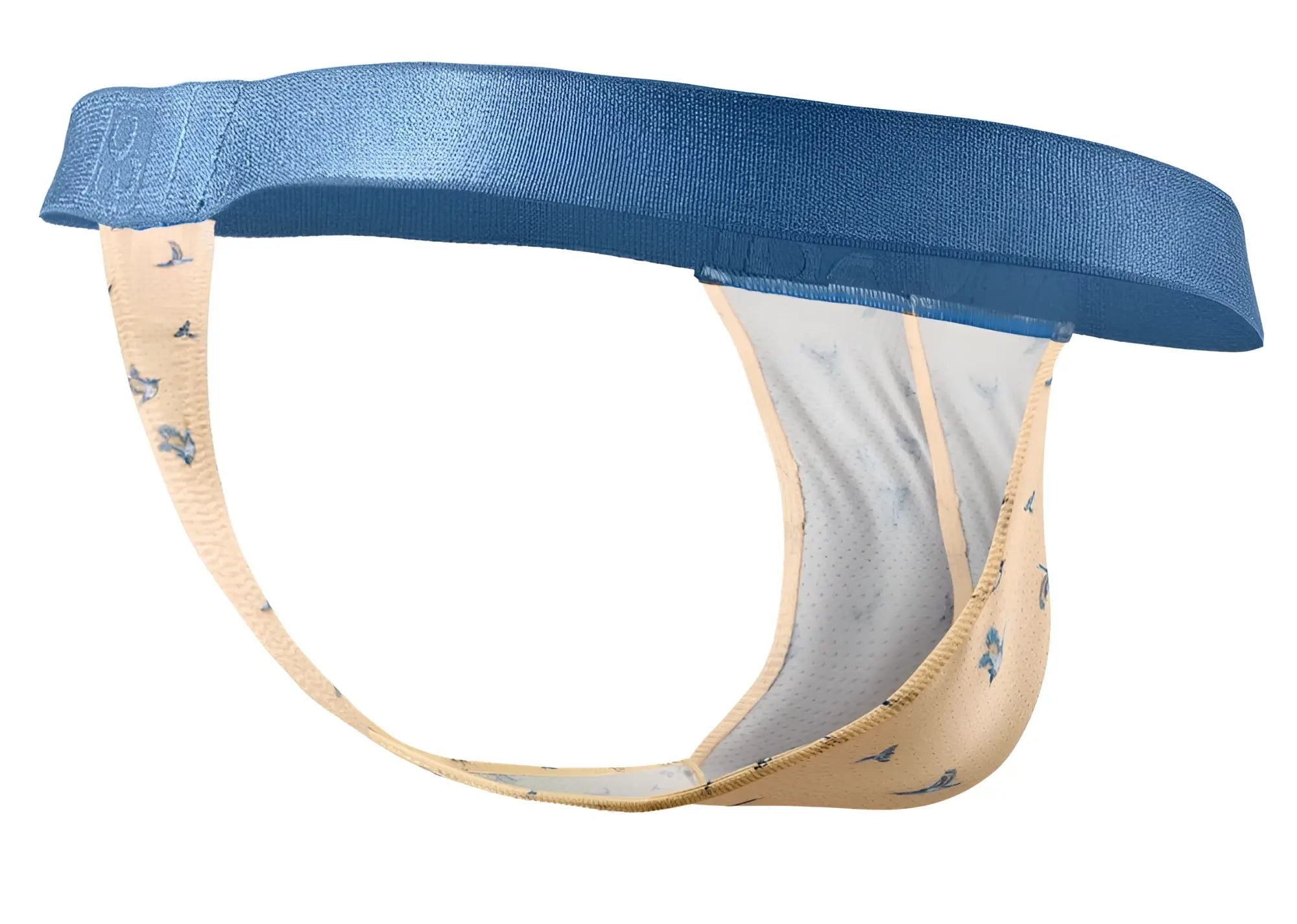 ErgoWear ew1772 slk se g-string in peach with blue and beige bird pattern men’s briefs front view