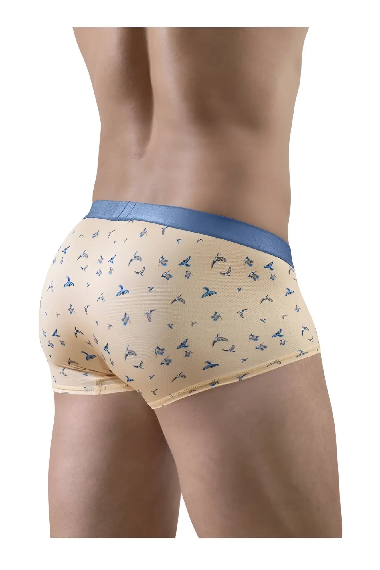Ergowear ew1774 slk se trunks peach briefs with blue bird pattern and solid blue waistband