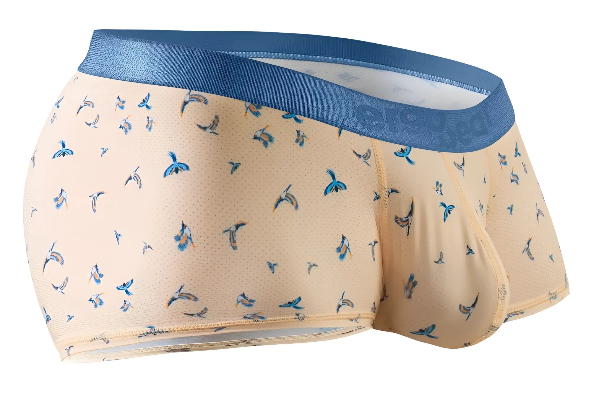 ErgoWear ew1774 slk se peach men’s briefs in beige with blue bird pattern and satin-like blue waistband