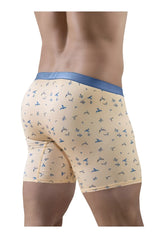 Beige ergoWear ew1775 slk se boxer briefs with blue elastic waistband and subtle blue bird pattern