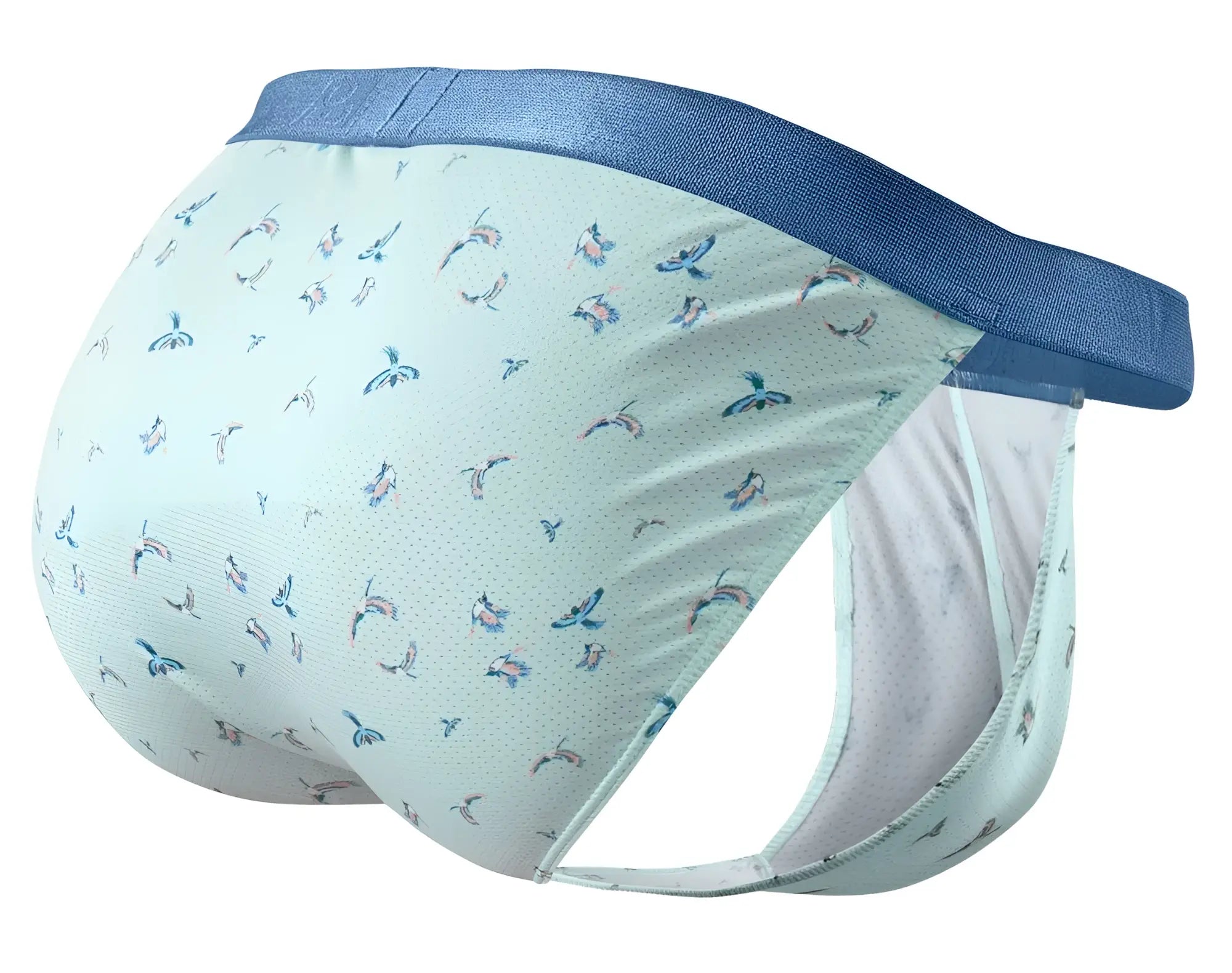 ErgoWear ew1777 slk se bikini color frost-birds light blue men’s briefs with colorful bird pattern and navy waistband