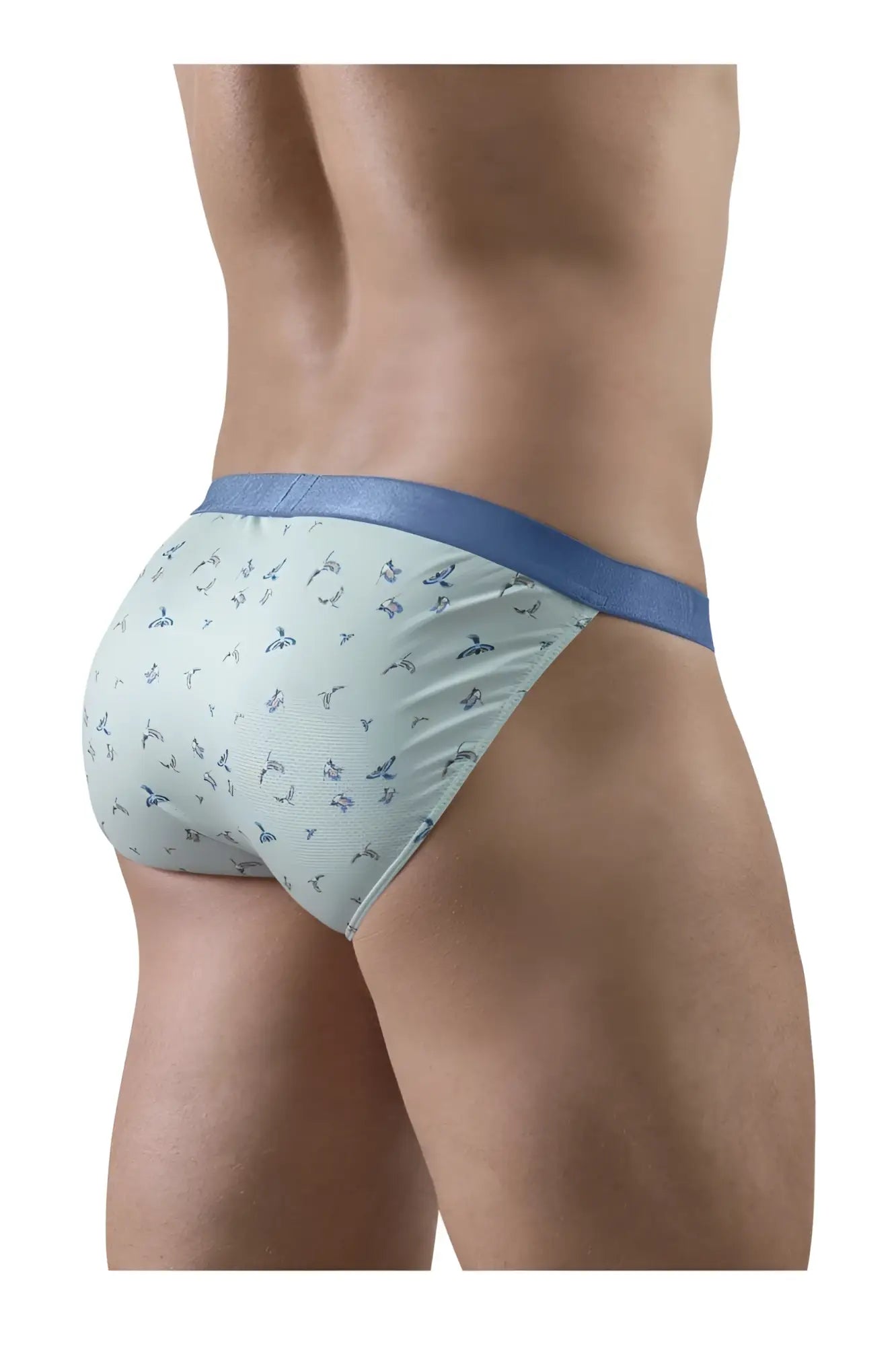 Light blue patterned briefs with a solid navy waistband from ergowear ew1777 slk se bikini color frost-birds collection