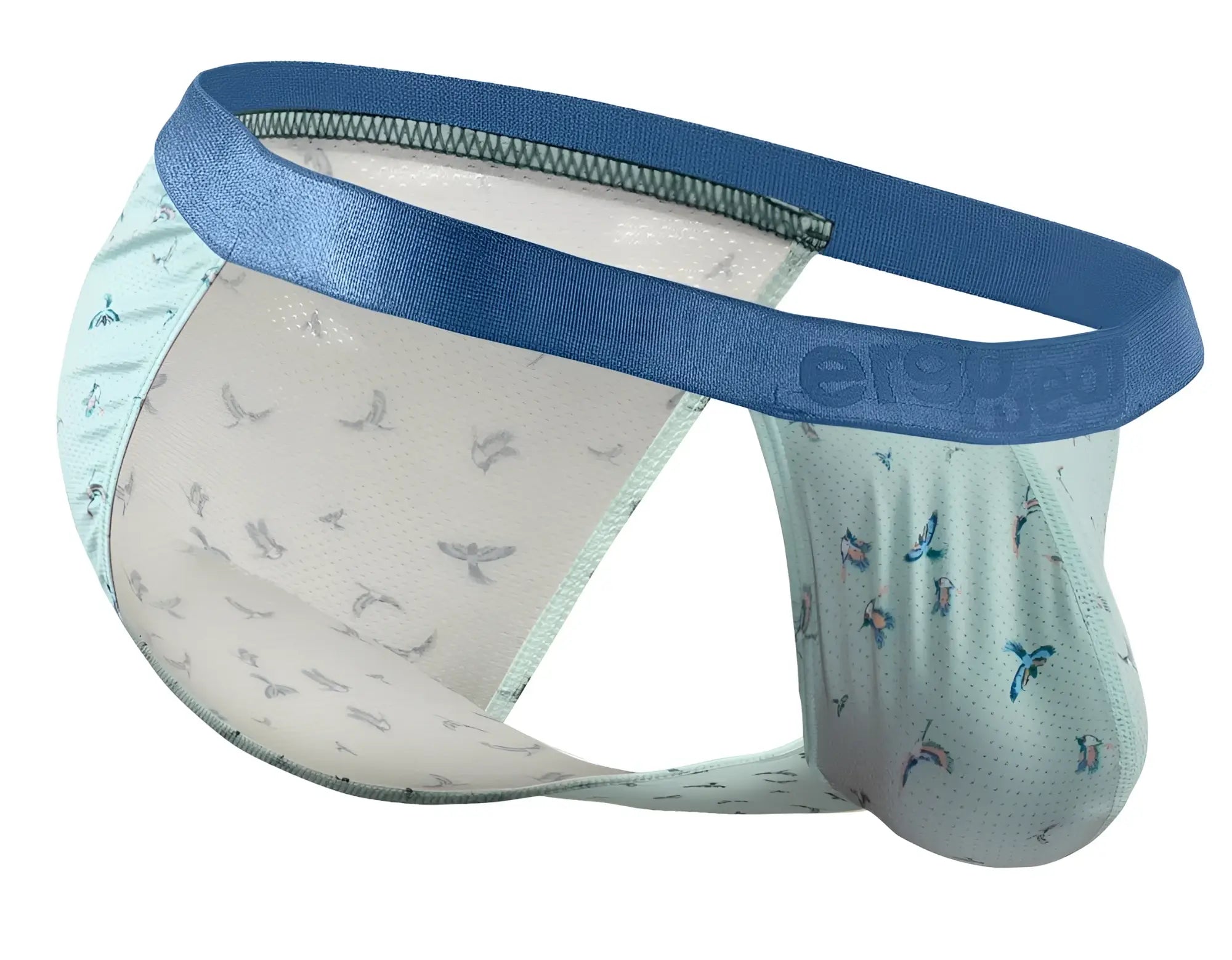 Ergowear ew1777 slk se bikini frost birds men’s light blue and white briefs with bird motifs and solid blue waistband