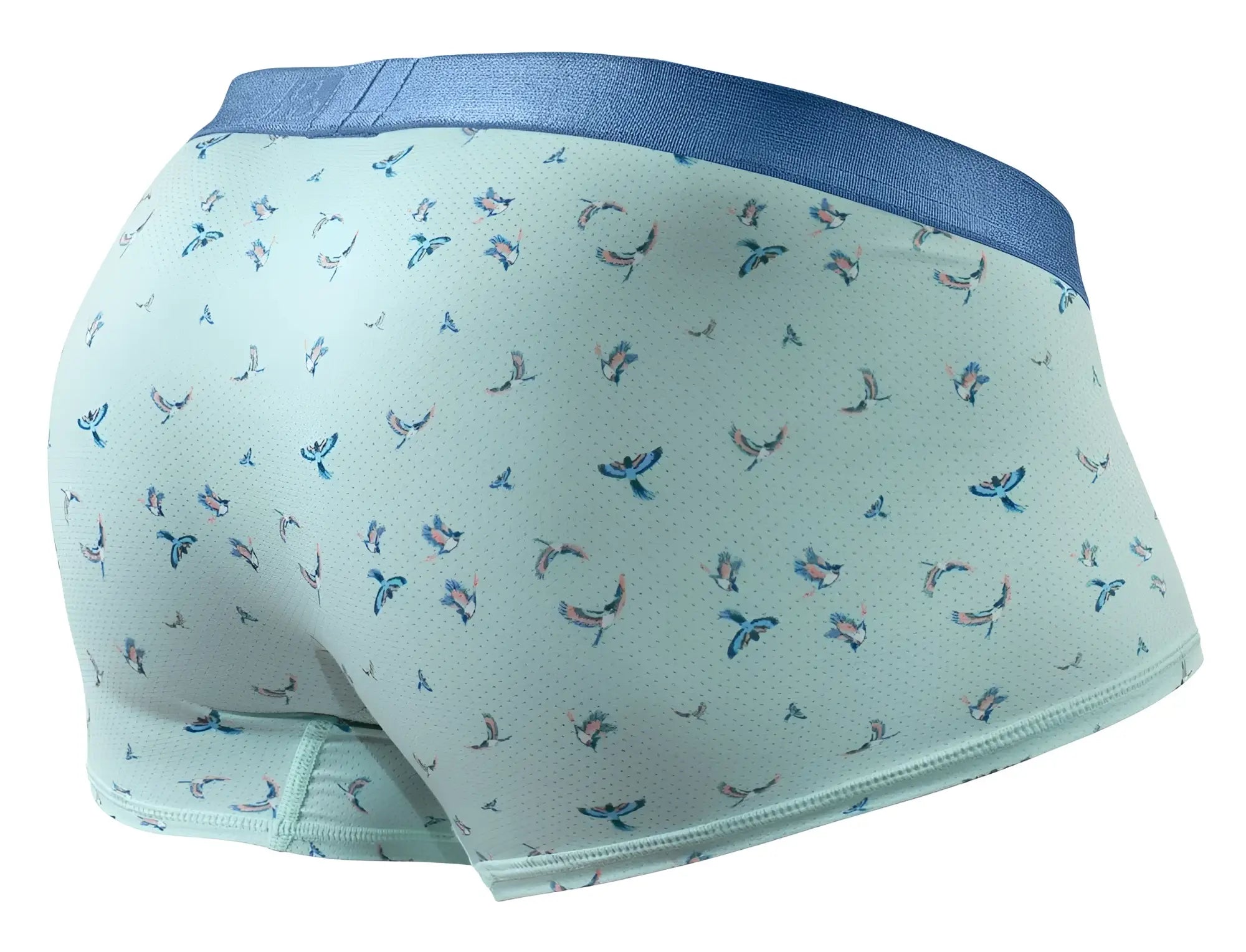 Light blue ergoWear EW1778 SLK SE trunks with pink and blue bird pattern and navy elastic waistband