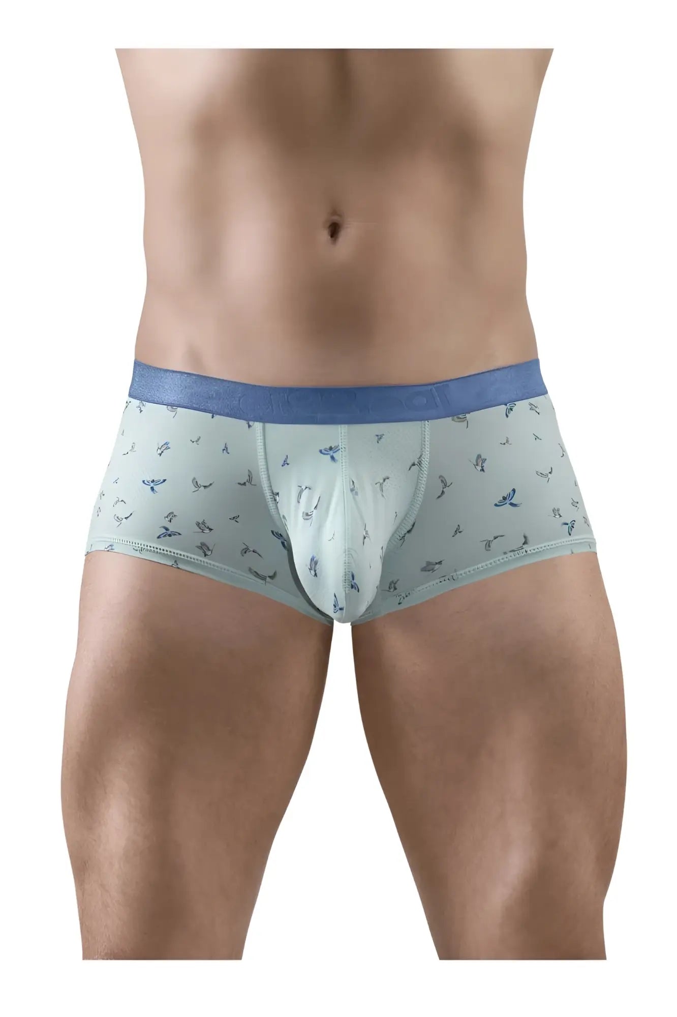 Light blue ergoWear ew1778 slk se trunks with subtle bird pattern and solid blue waistband for comfortable support