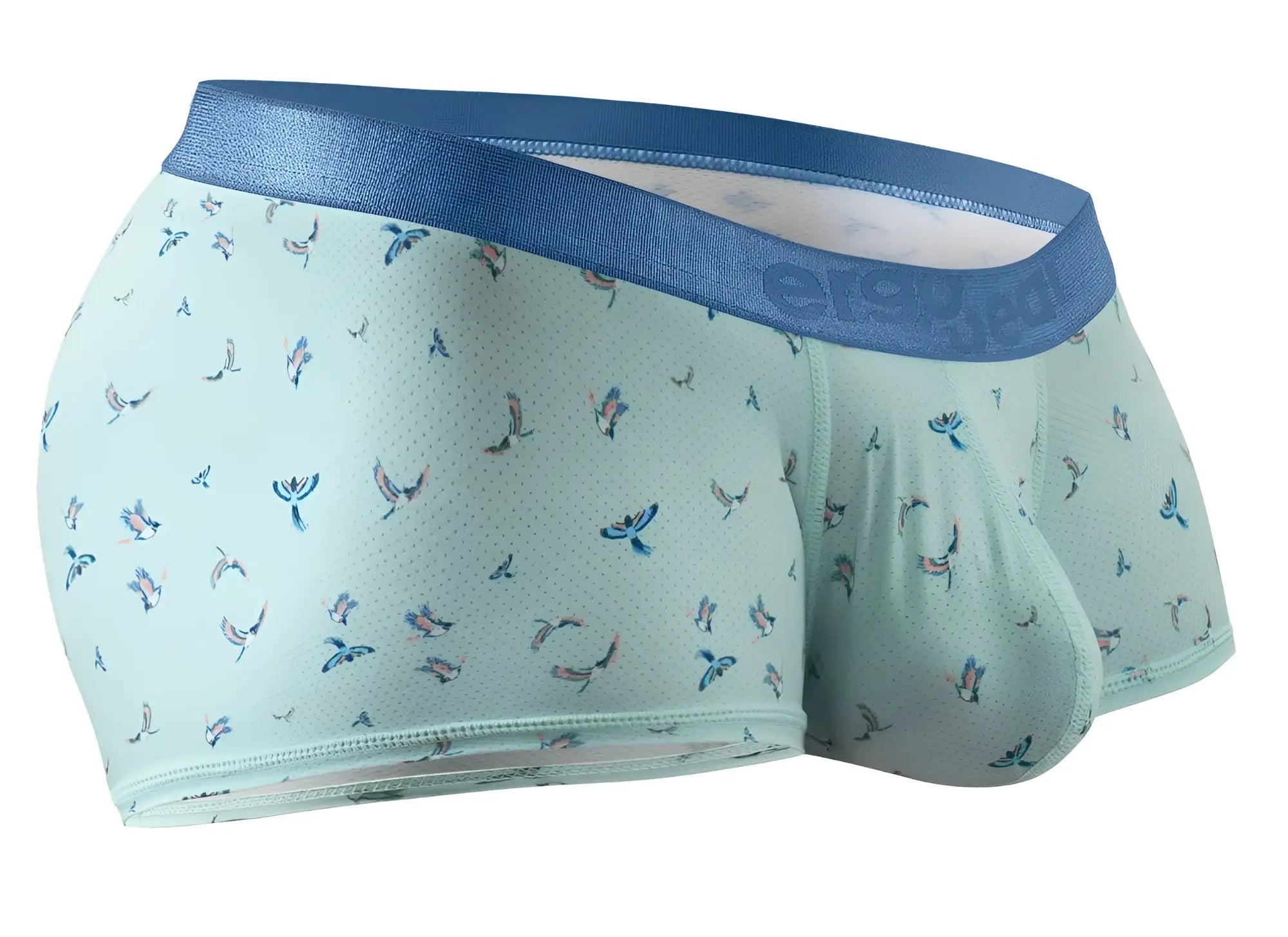 ErgoWear ew1778 slk se trunks frost birds light blue briefs with colorful bird pattern and dark blue waistband