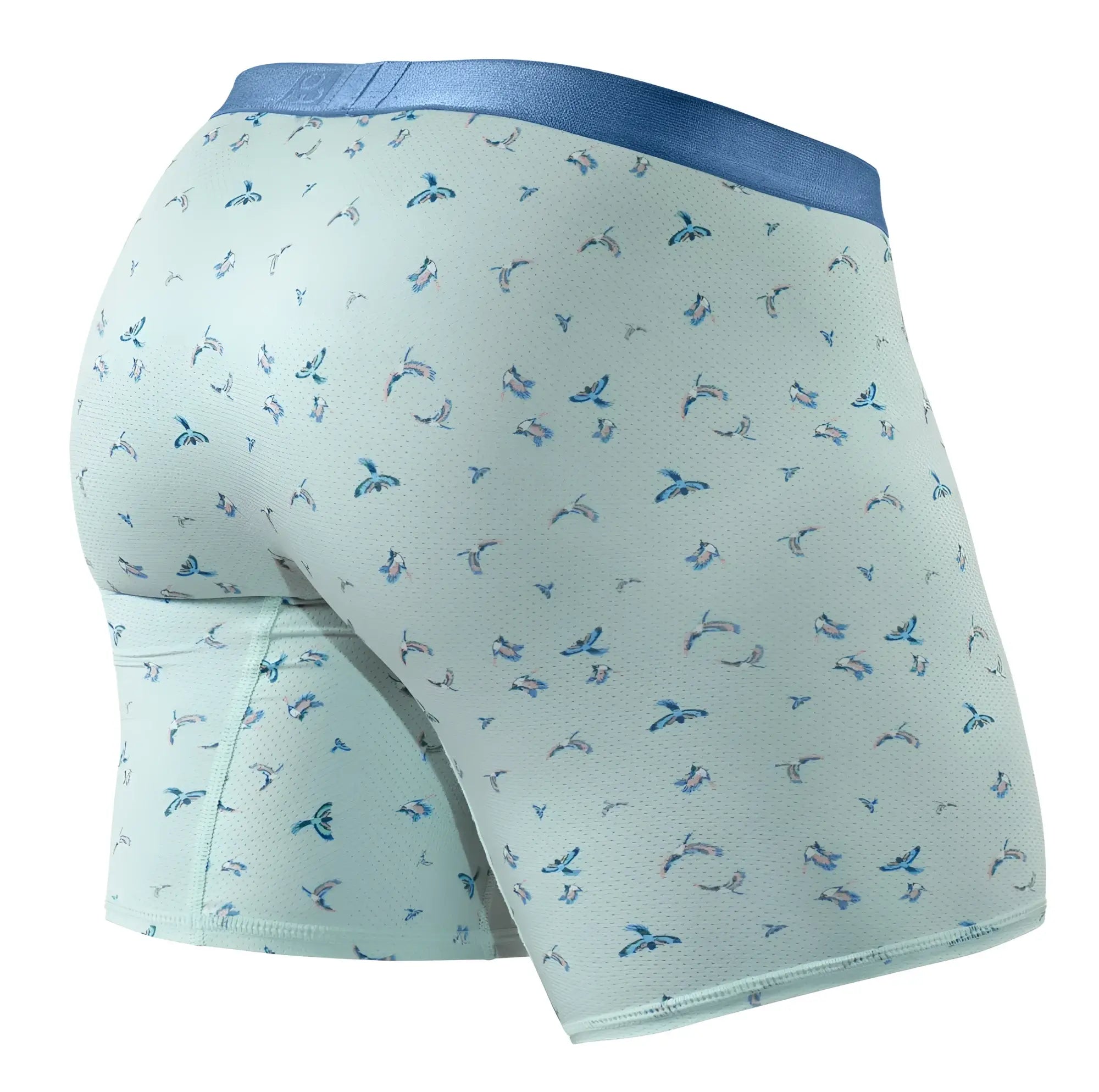 Light blue ergo wear ew1779 slk se boxer briefs with a subtle pattern of small stylized birds in blue and gray