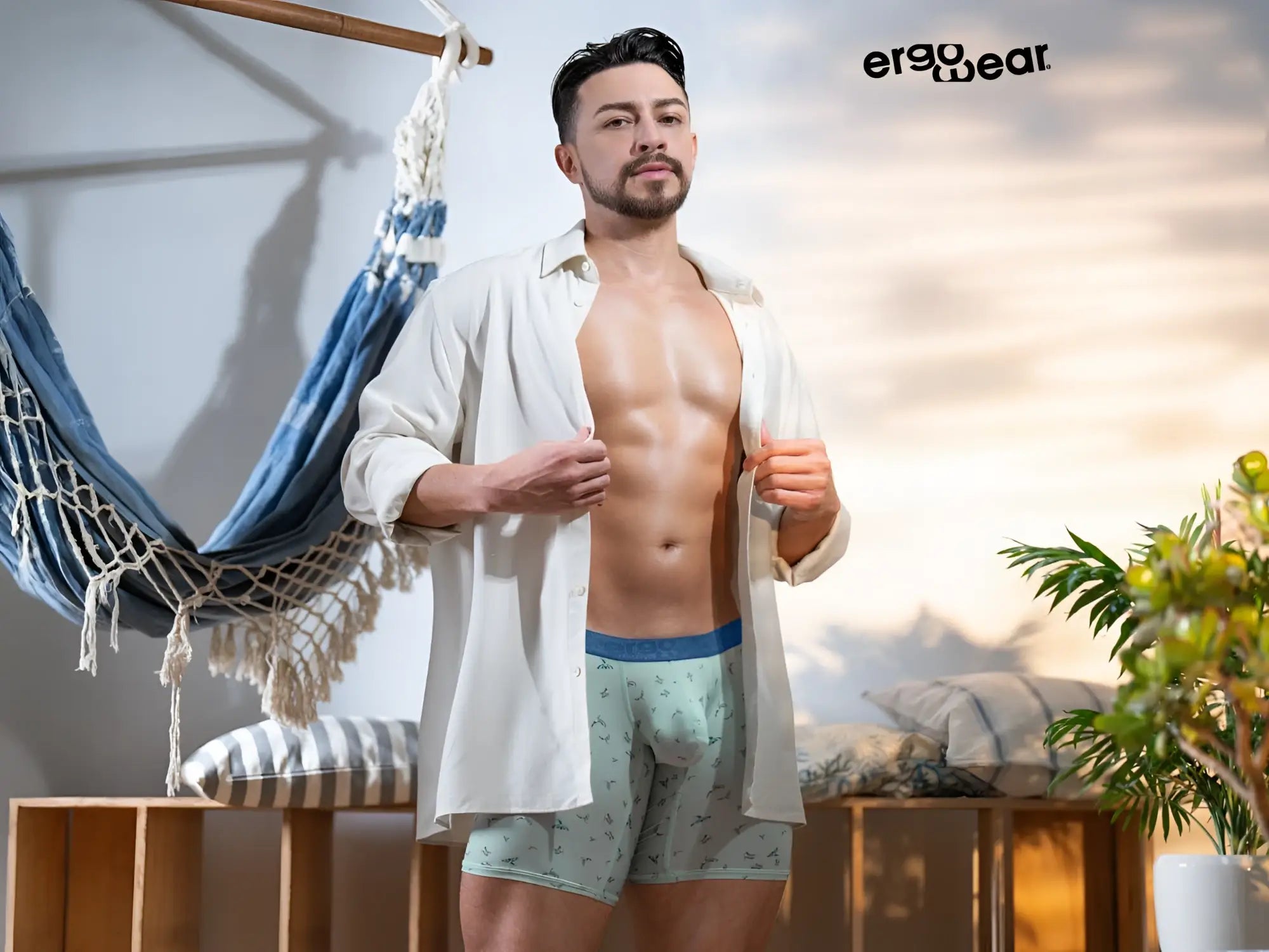 ErgoWear ew1779 slk se light green patterned boxer briefs with blue waistband and soft fabric for comfortable wear