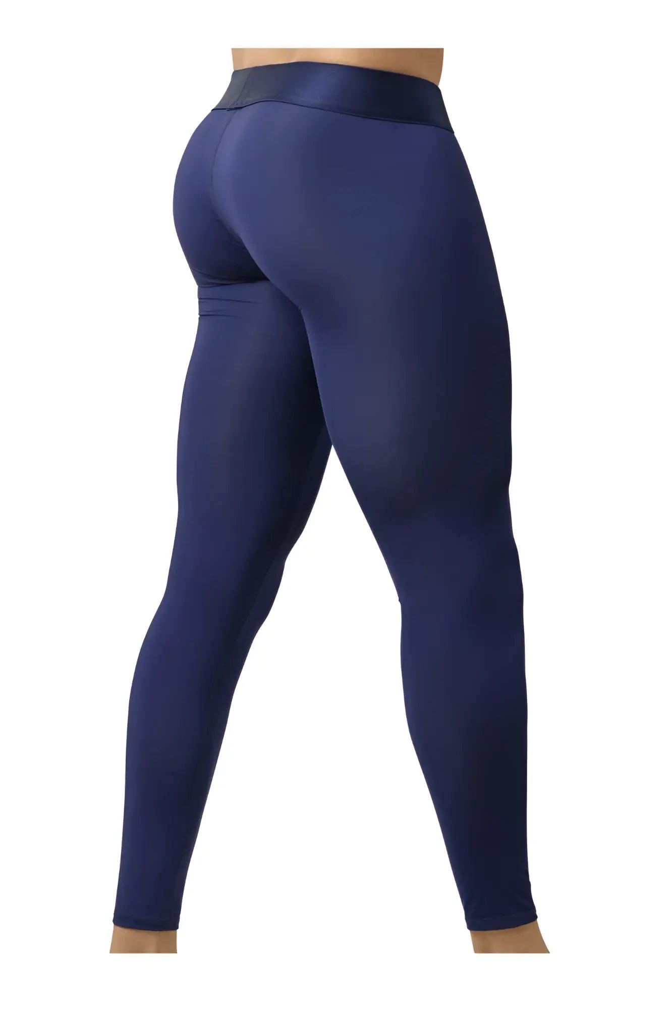 Navy blue high-waisted ergoWear ew1782 max bold athletic leggings in smooth stretch fabric shown from the back side