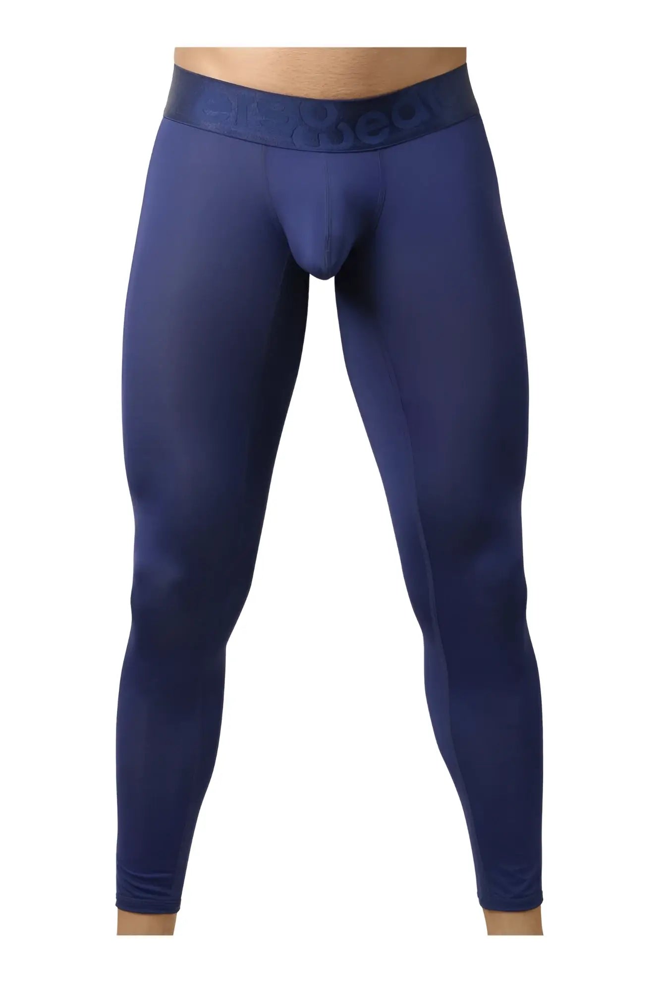 Navy blue ergo wear ew1782 max bold men’s compression tights with embossed branding on elastic waistband
