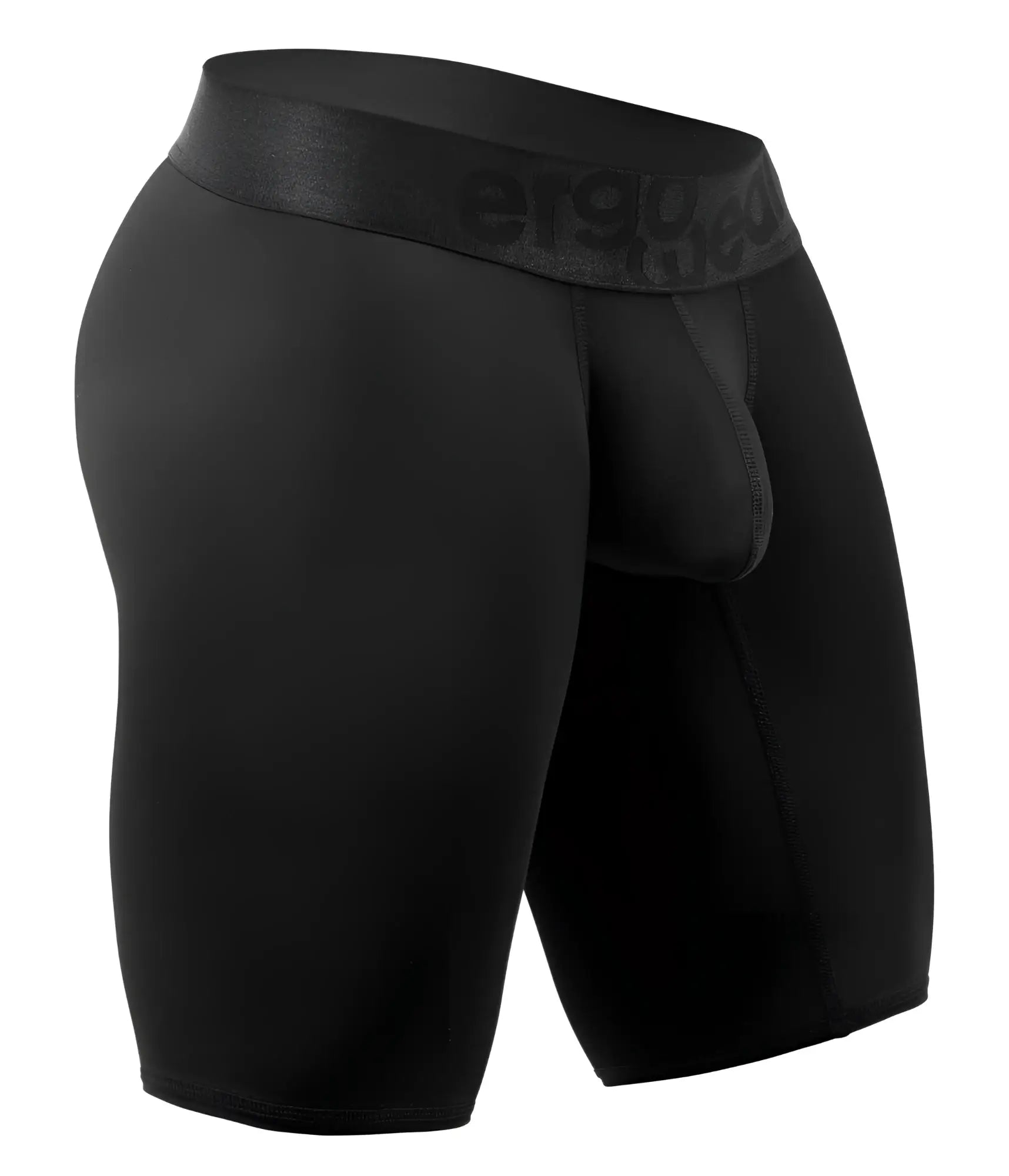 Black ergo ergonomic boxer briefs with a subtle textured waistband featuring the ergo brand name ew1783 max bold