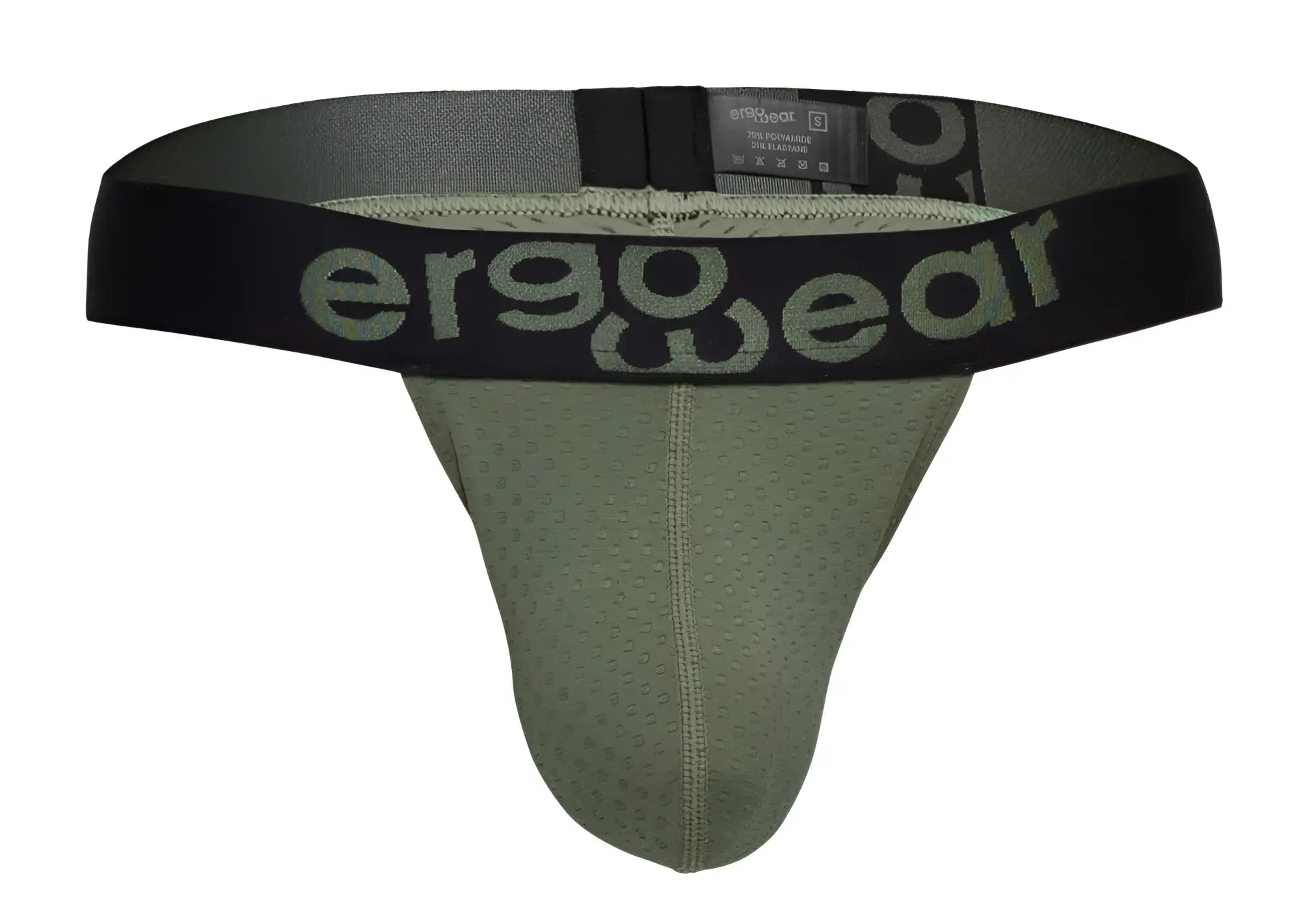 Olive green ergonomic support brief with black waistband featuring ergo wear branding for maximum comfort and airflow