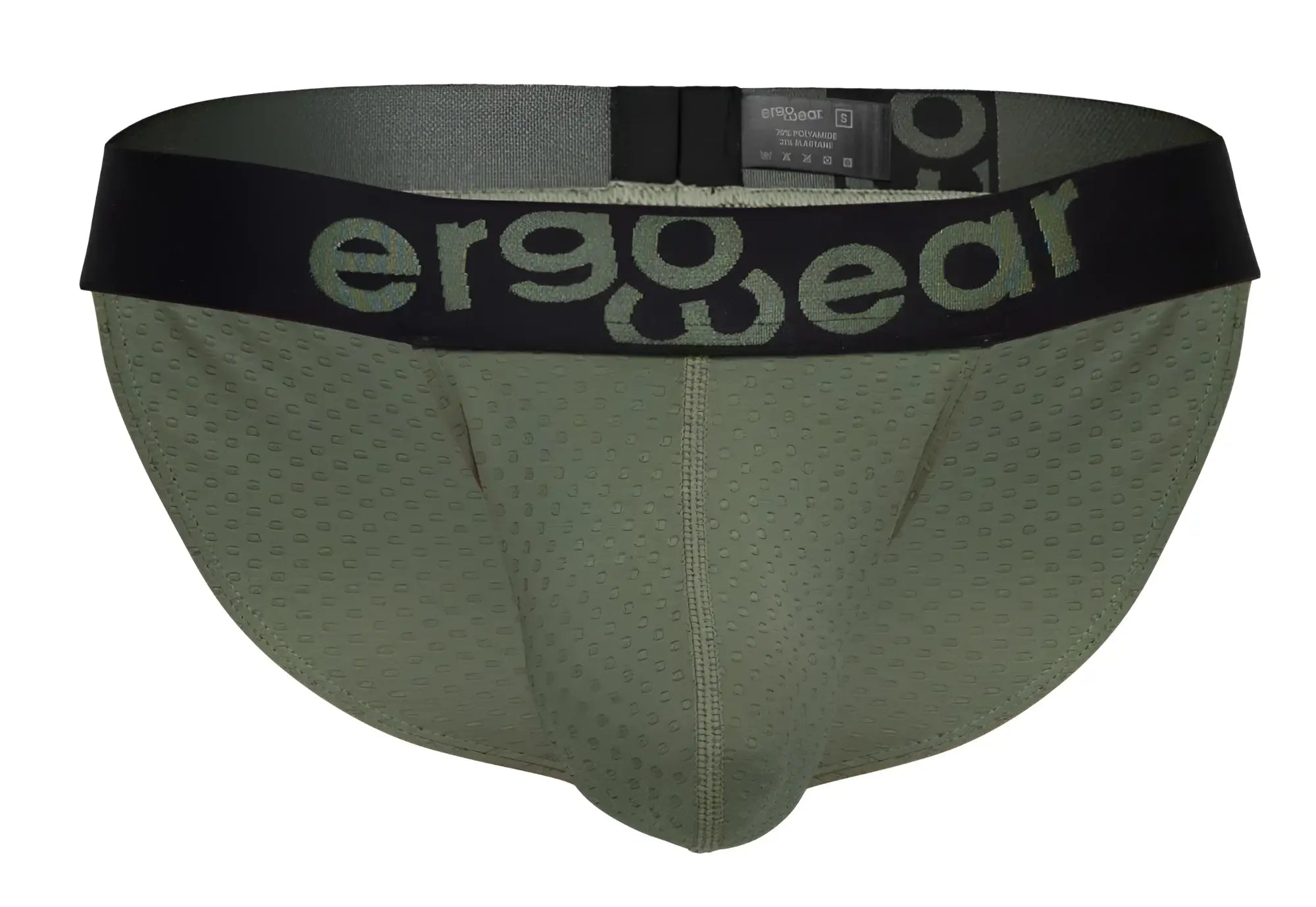 Olive green ergonomic briefs with black waistband and ergo wear logo in gray from ergowear ew1786 max flow bikini collection