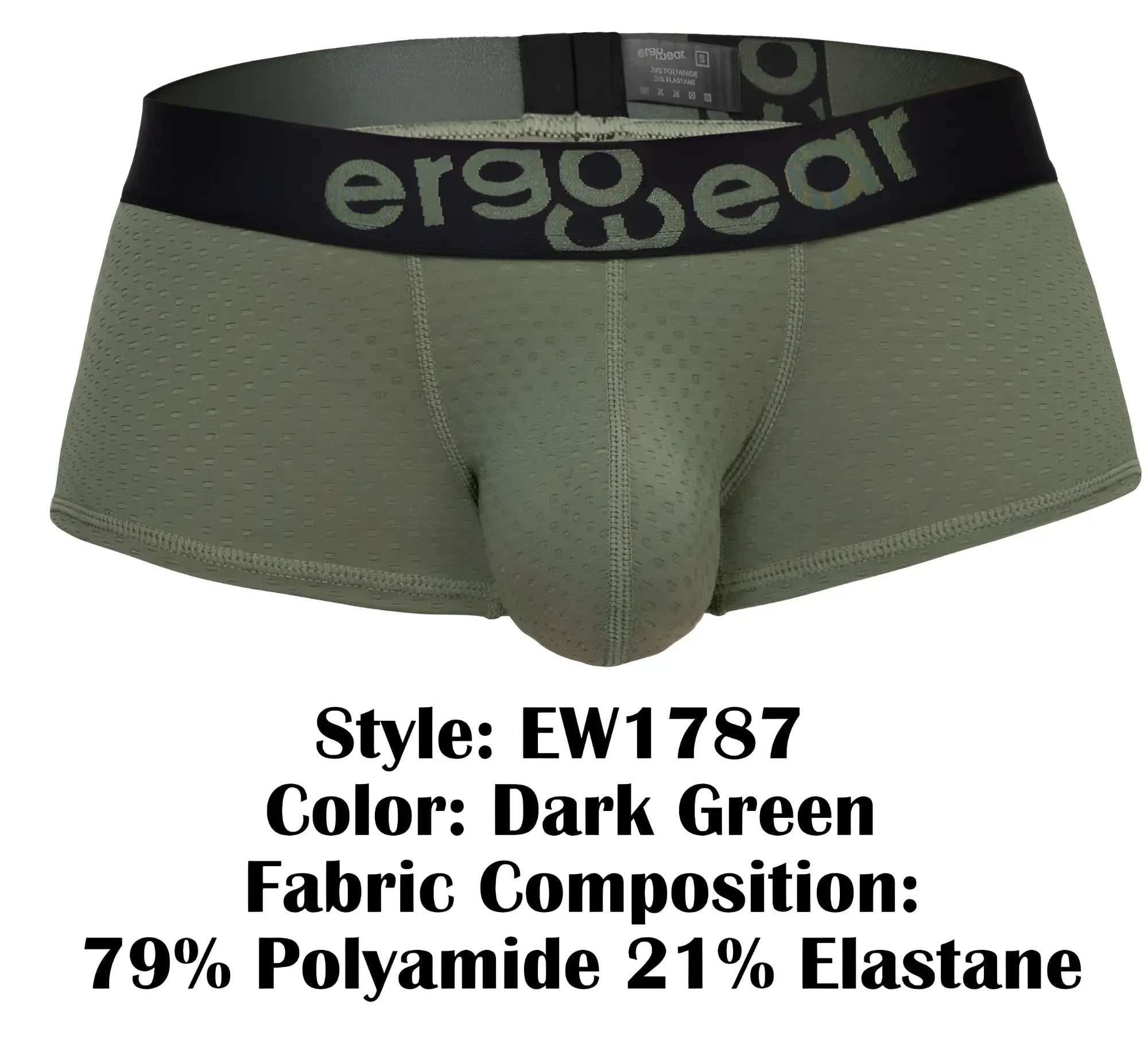 Dark green ergo wear ew1787 max flow ergonomic briefs with black waistband made from polyamide and elastane