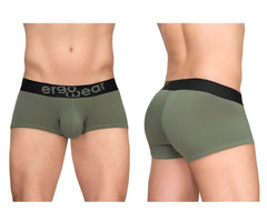 Olive green ergonomic briefs with black waistband featuring ergo wear logo in ergo wear ew1787 max flow trunks dark green