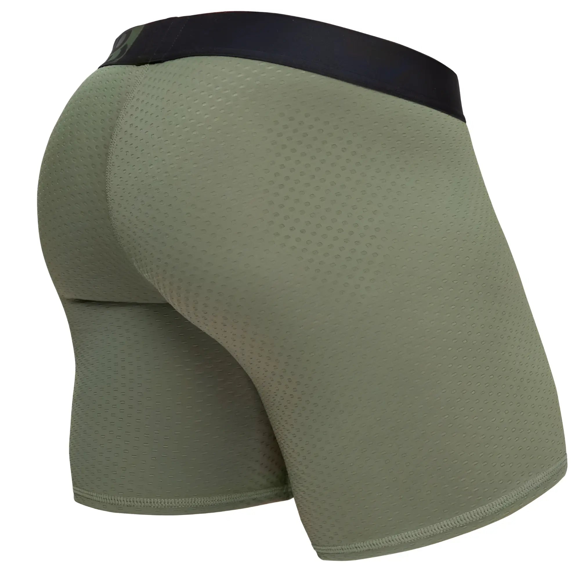 ErgoWear ew1788 max flow dark green olive mesh boxer briefs with black elastic waistband for breathability and comfort