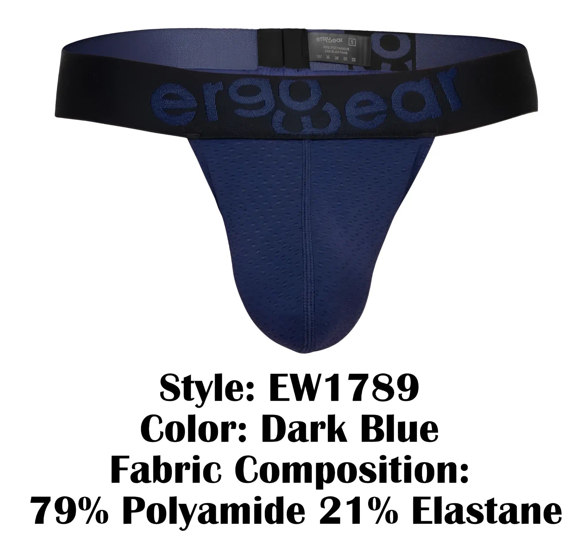 Dark blue ergo wear ew1789 max flow g-string briefs with black waistband and ergonomic design for comfort