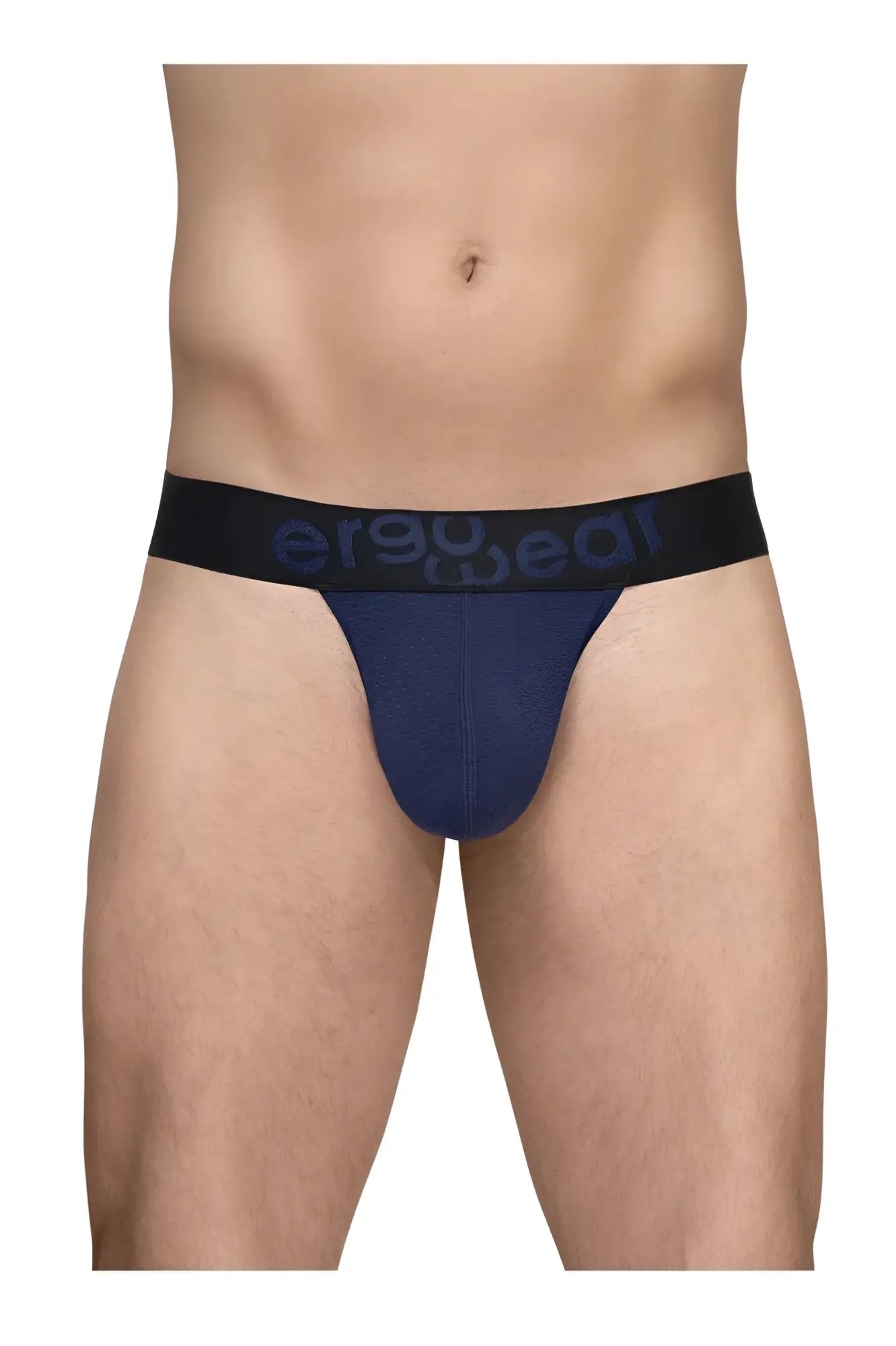 Navy blue ergonomic briefs with black waistband featuring ergo branding in dark gray for comfortable everyday wear