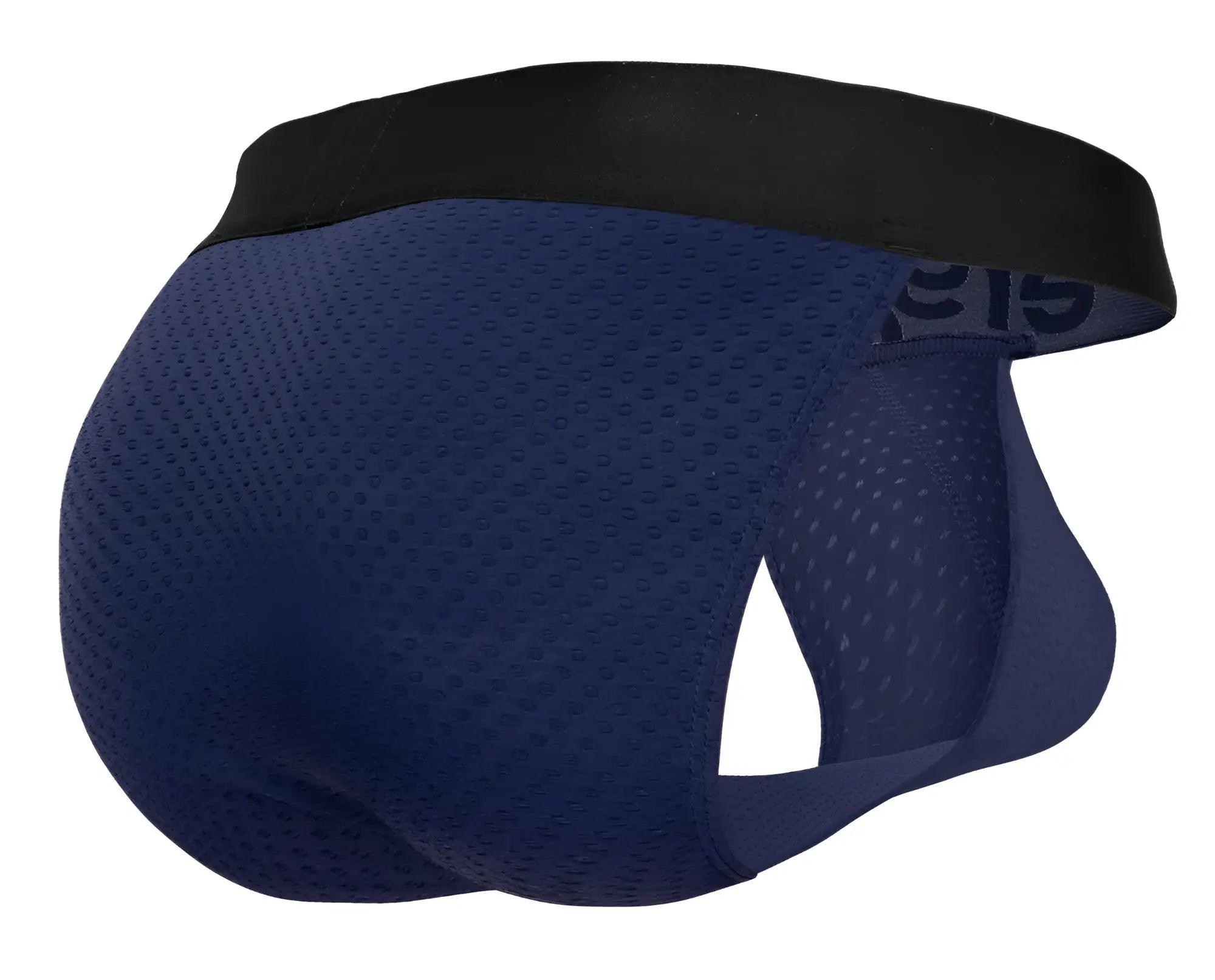 Ergo wear ew1790 max flow bikini briefs in navy blue mesh with a black elastic waistband for breathable comfort