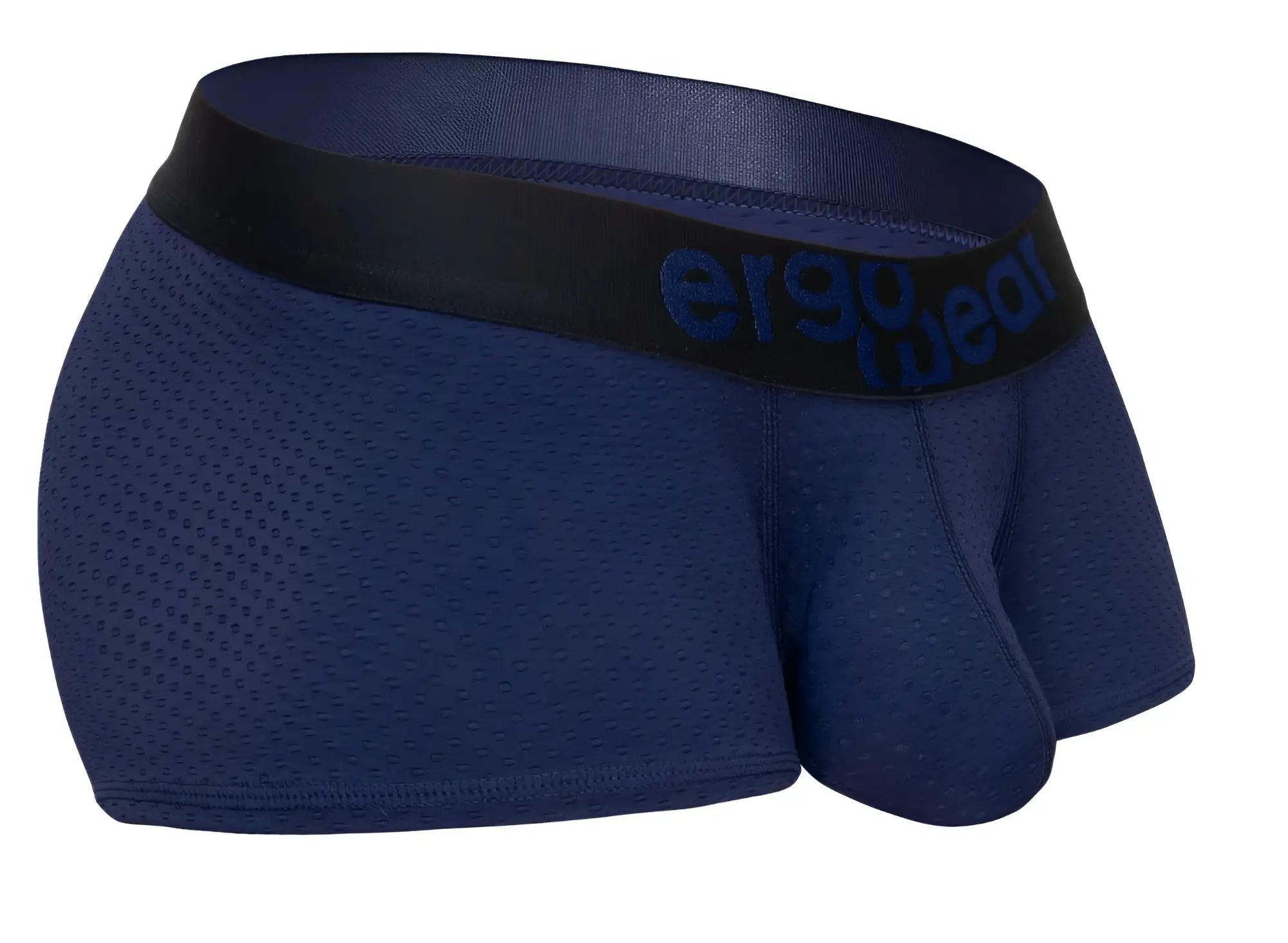 Navy blue ergo wear ew1791 max flow trunks made of breathable mesh with black elastic waistband and logo