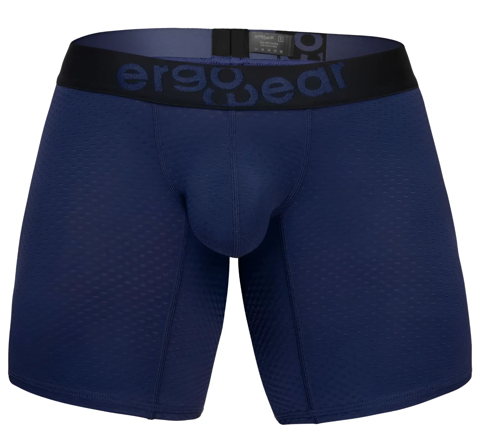 Navy blue ergowear ew1792 max flow ergonomic boxer briefs with black waistband and dark gray ergo gear logo