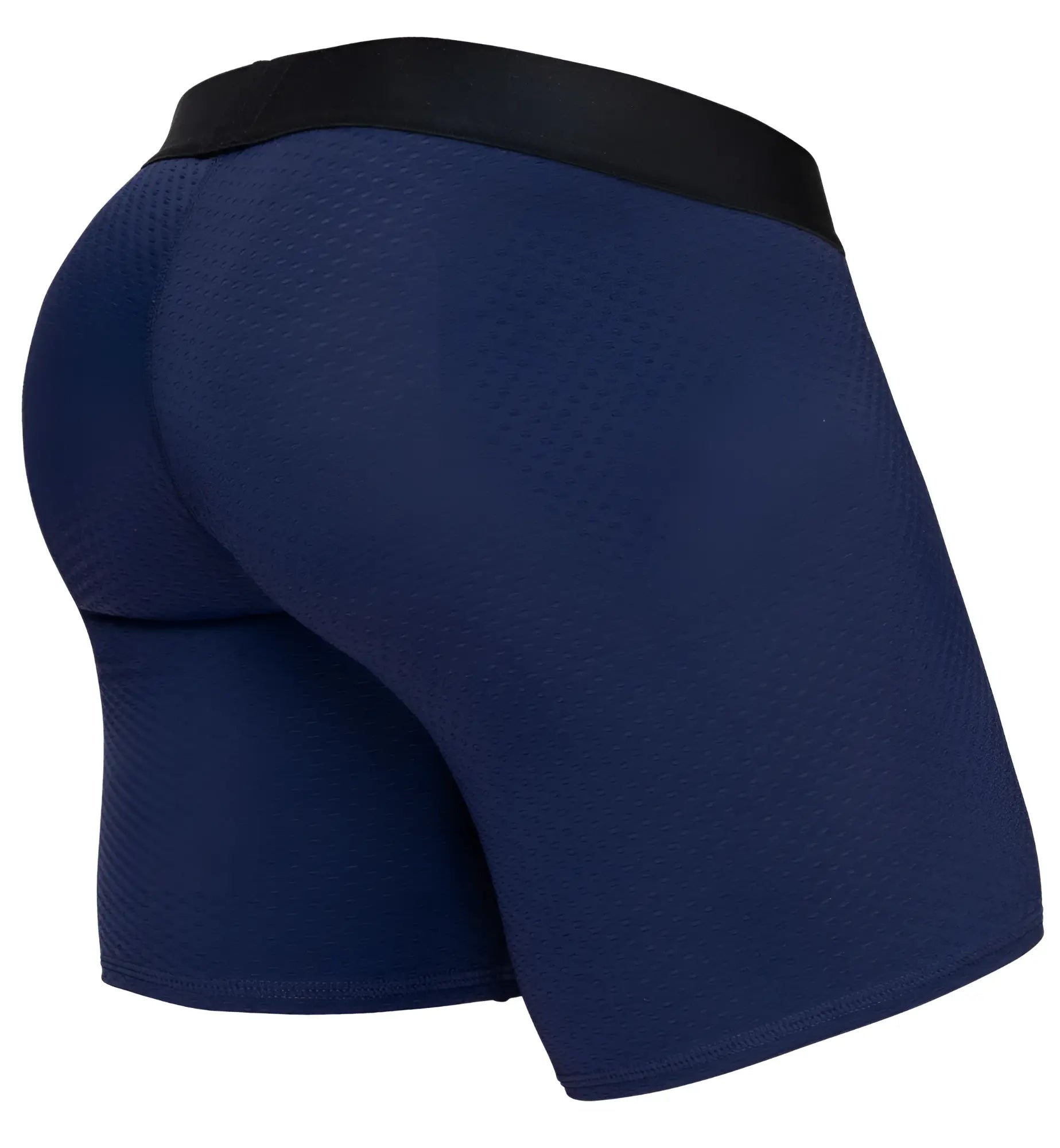 Navy blue ergoWear ew1792 max flow mesh boxer briefs with black elastic waistband for athletic use