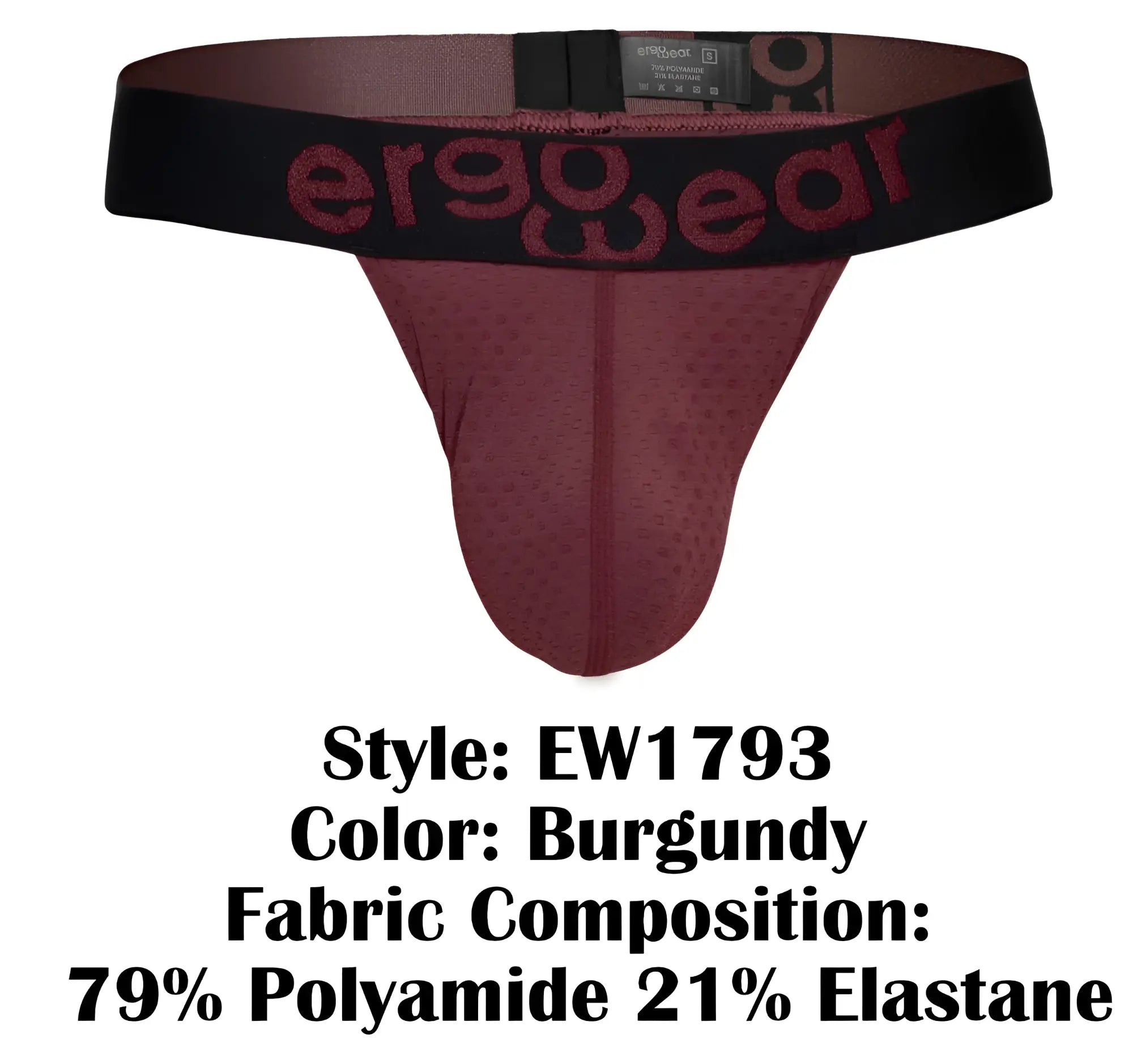 Burgundy ergonomic briefs with a black waistband featuring ergowear logo in matching burgundy lettering front view