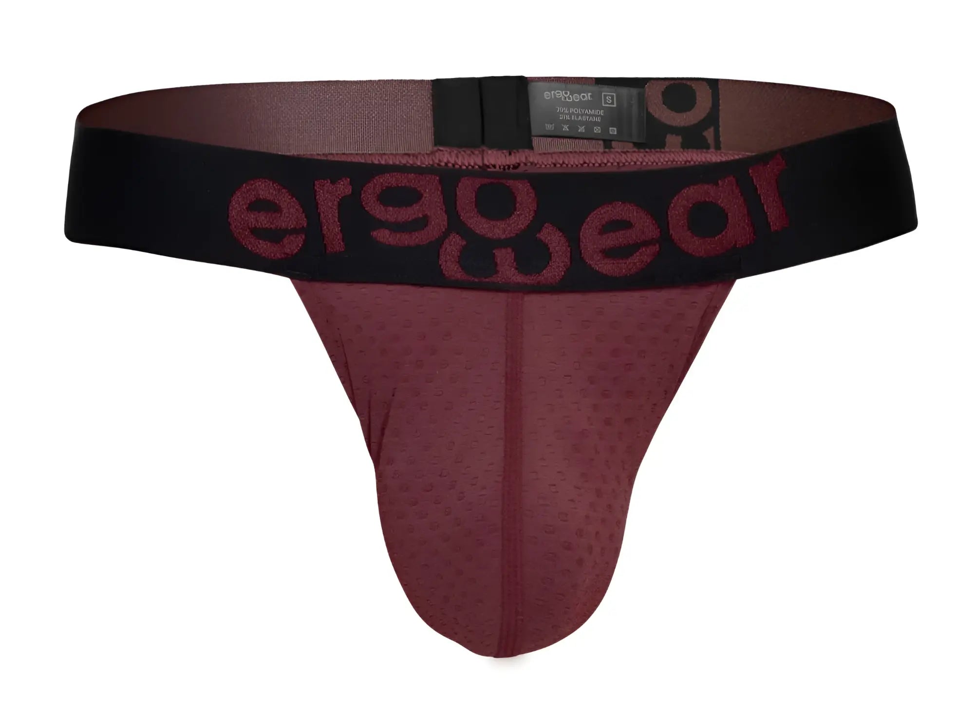 Maroon ergonomic briefs with black waistband and ergowear branding in matching maroon lettering front view