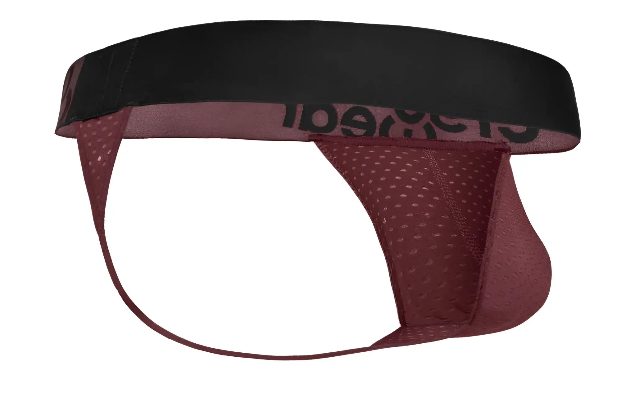 ErgoWear ew1793 max flow g-string in burgundy mesh brief with black elastic waistband and cleareal branding