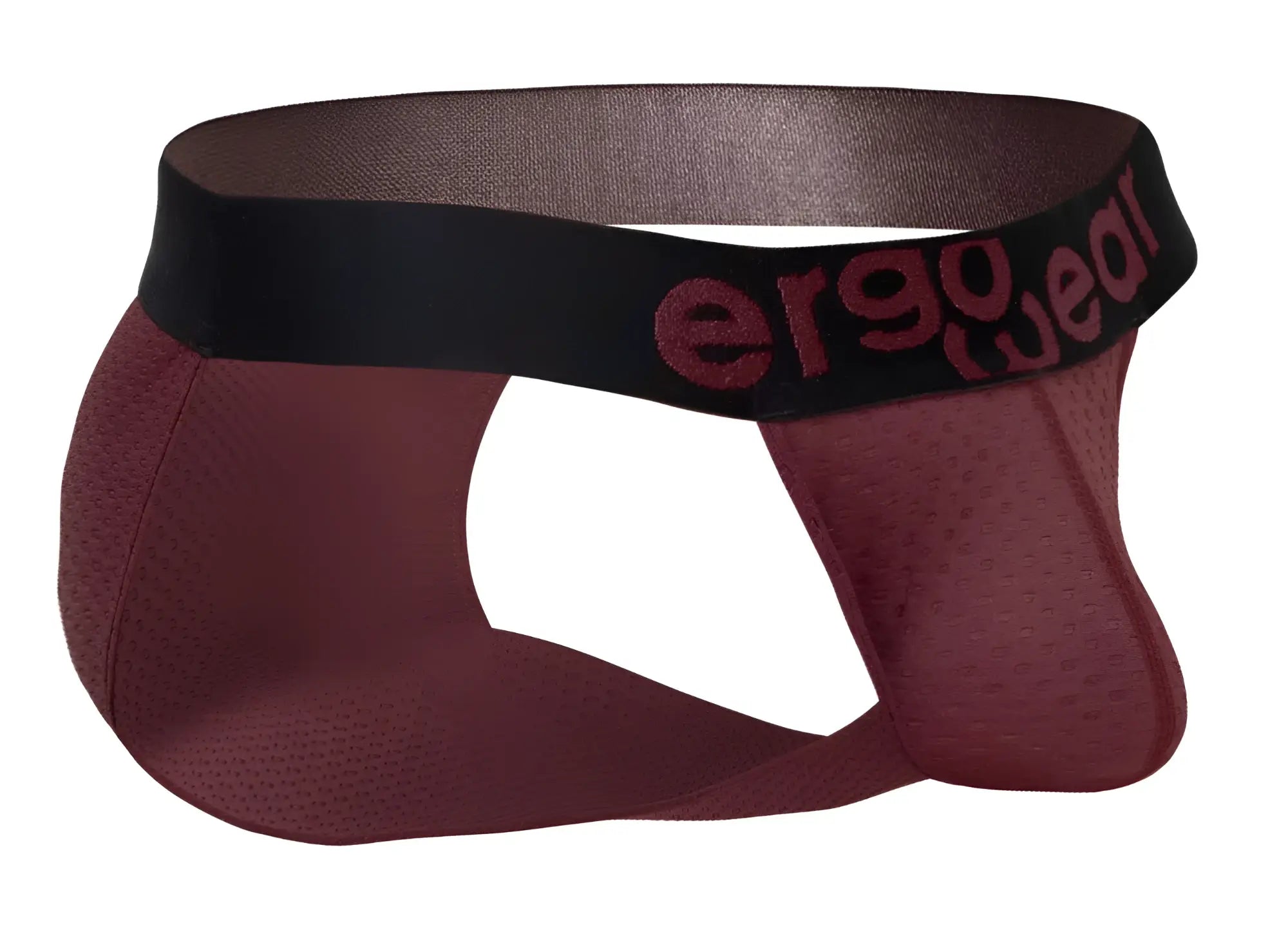 Ergo wear ew1794 max flow bikini burgundy maroon mesh briefs with black elastic waistband and logo detail